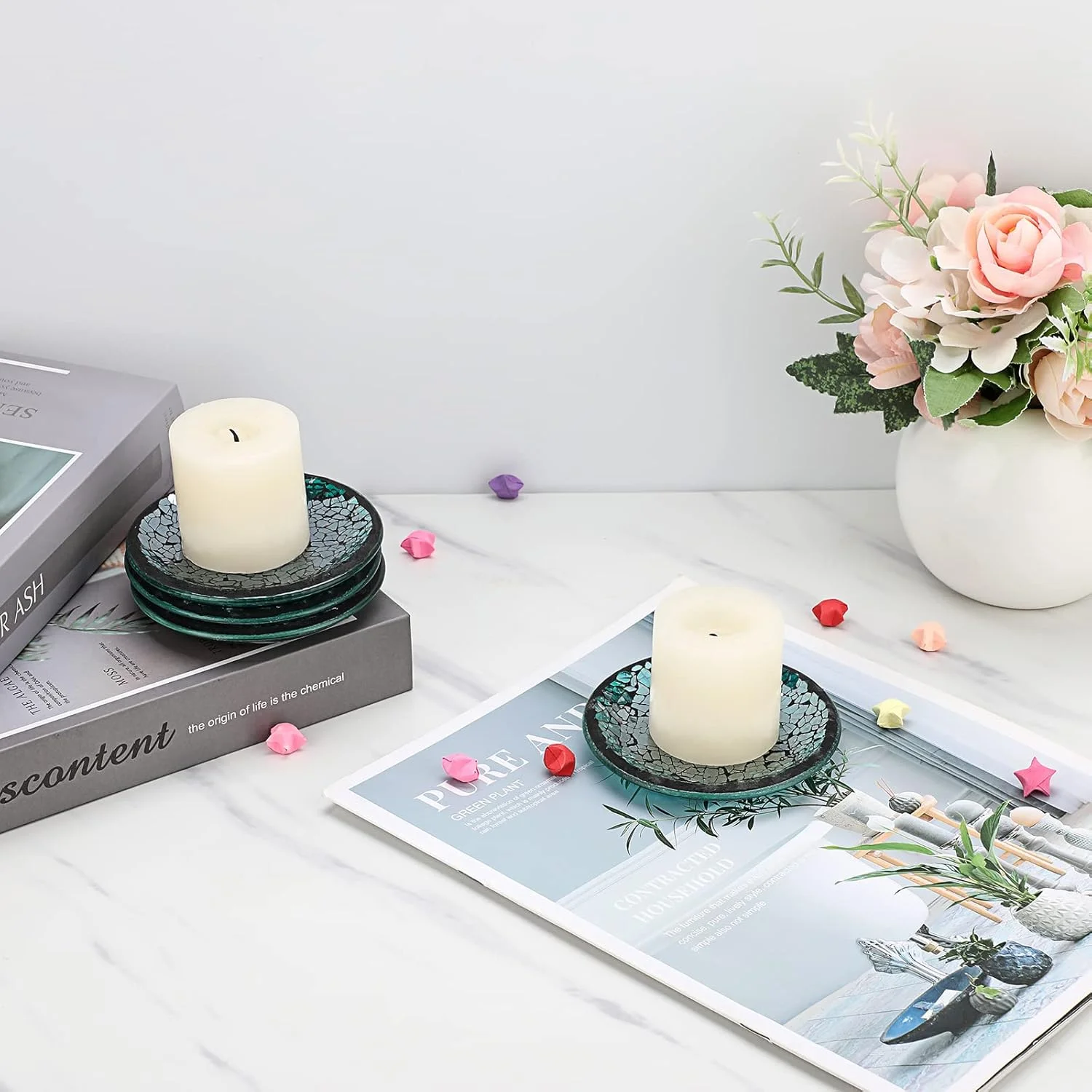 اونمای، ست 4 تایی بشقاب شیشهای موزاییکی آبی، زیر شمعی پایه دار 4 اینچی، زیر لیوانی شیشهای موزاییکی، سینی شمع گرد کوچک، پایه شمع شیشهای تزئینی برای دکور میز اونمای، ست 4 تایی بشقاب شیشهای موزاییکی آبی، زیر شمعی پایه دار 4 اینچی، زیر لیوانی شیشهای موزاییکی، سینی شمع گرد کوچک، پایه شمع شیشهای تزئینی برای دکور میز