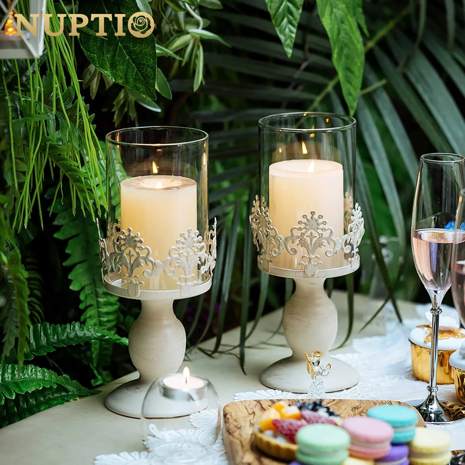 جاشمعی فلزی پایه دار NUPTIO، طرح قدیمی، بسته 2 عددی، شمعدان عتیقه فانوسی با پوشش شیشه ای، مناسب دکوراسیون منزل، عروسی، شام در نور شمع (2 عدد سایز S) جاشمعی فلزی پایه دار NUPTIO، طرح قدیمی، بسته 2 عددی، شمعدان عتیقه فانوسی با پوشش شیشه ای، مناسب دکوراسیون منزل، عروسی، شام در نور شمع (2 عدد سایز S)