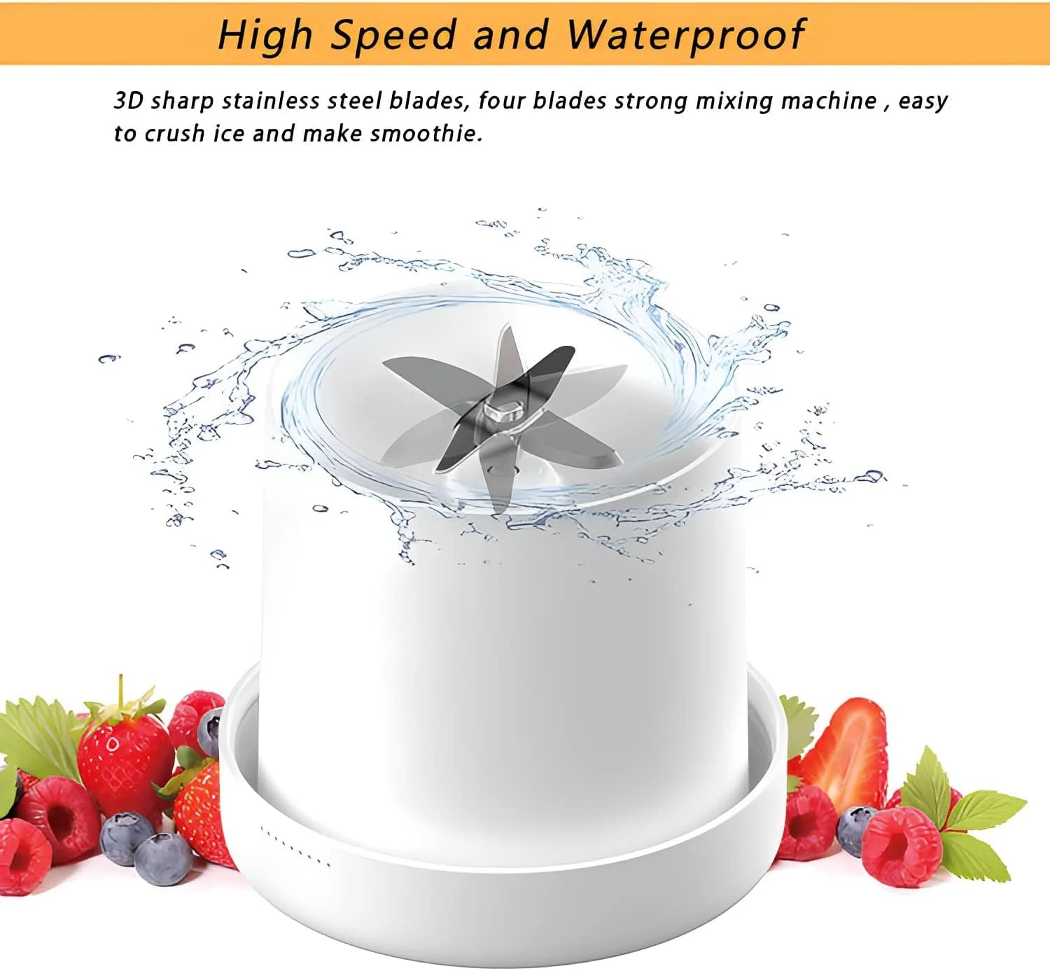 مخلوط کن قابل حمل KASTWAVE، میکسر شخصی میوه ای قابل شارژ با USB و شارژ بی سیم، مینی مخلوط کن برای اسموتی، آب میوه، میلک شیک 350 میلی لیتر، خانه/دفتر/باشگاه/مسافرت - سفید