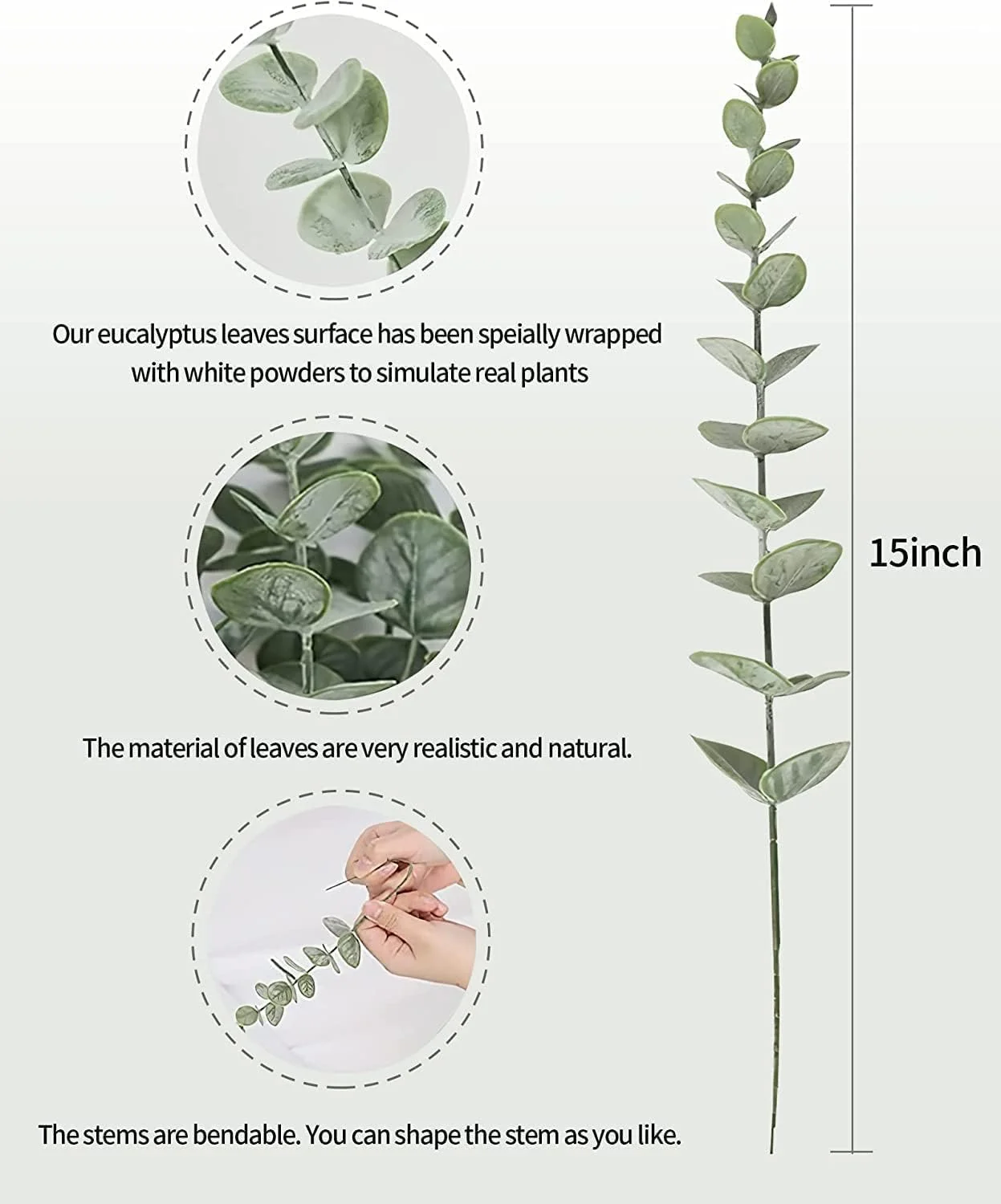آمستبای 12 شاخه ساقه اکالیپتوس مصنوعی، برگ های اکالیپتوس شاخه های سبز مصنوعی برای گل آرایی، گل های وسط میز عروسی، دکوراسیون خانه مزرعه (سبز روشن)