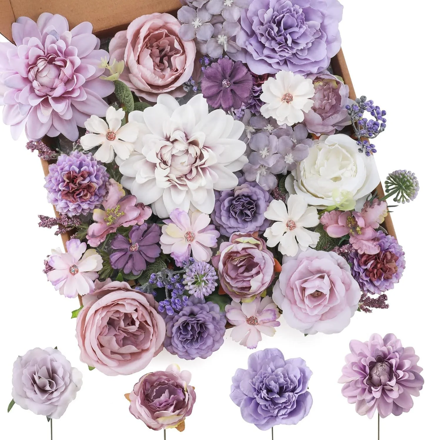 گل های مصنوعی ORCHID M®، ترکیبی از گل های ابریشمی، گل کوکب و رز با ساقه برای دسته گل عروس DIY، جشن نوزاد، چیدمان گل، تزیین میز، دکوراسیون منزل (بنفش)