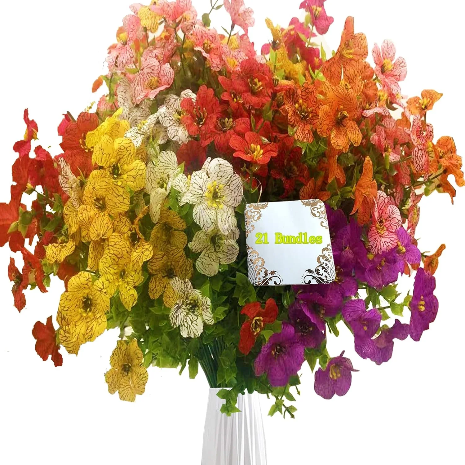 گل های مصنوعی، 21 دسته گل پلاستیکی برای فضای باز، گل های مصنوعی بیرونی، گل بنفشه رنگی مصنوعی به عنوان تزئینات برای باغ ها، ایوان ها، پاسیوها، قاب پنجره ها، میزها و غیره