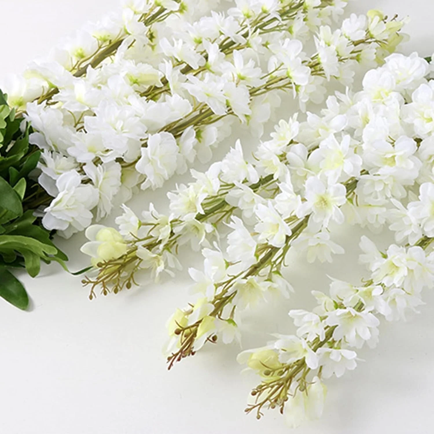 شاخه گل مصنوعی دلفینیوم، شکوفه های سفید با برگ های سبز، شاخه گل تزئینی 1 عددی (سفید) شاخه گل مصنوعی دلفینیوم، شکوفه های سفید با برگ های سبز، شاخه گل تزئینی 1 عددی (سفید)