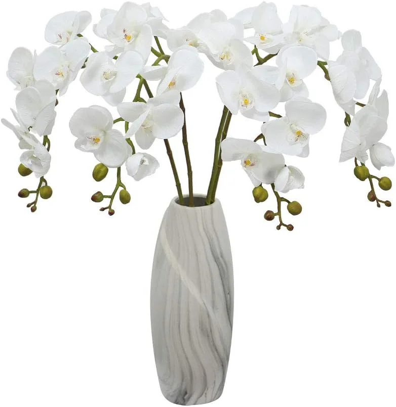 بسته 4 عددی گل ارکیده مصنوعی YATAI، گیاه ارکیده ابریشمی واقعی، گل های مصنوعی فالانوپسیس ماندگار، چیدمان گل های مصنوعی بدون نیاز به نگهداری، گل های مصنوعی برای تزئین، سفید