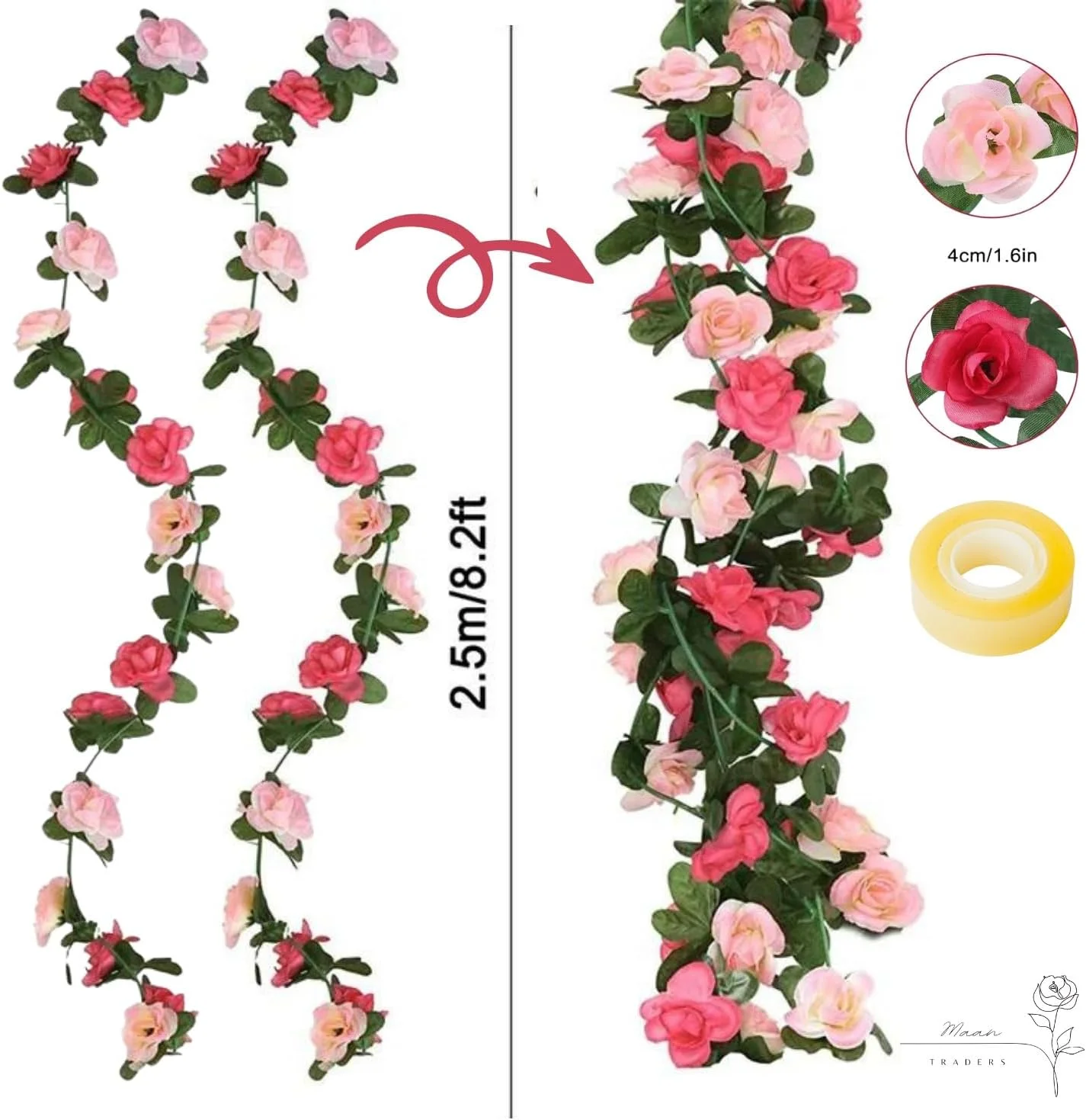 5 شاخه رز مصنوعی | گل مصنوعی (طول هر شاخه 2.25 متر) | گل آویز برای اتاق | سالگرد ازدواج | دکور طاق دیوار تولد | گل برای تزئین دفتر 5 شاخه رز مصنوعی | گل مصنوعی (طول هر شاخه 2.25 متر) | گل آویز برای اتاق | سالگرد ازدواج | دکور طاق دیوار تولد | گل برای تزئین دفتر