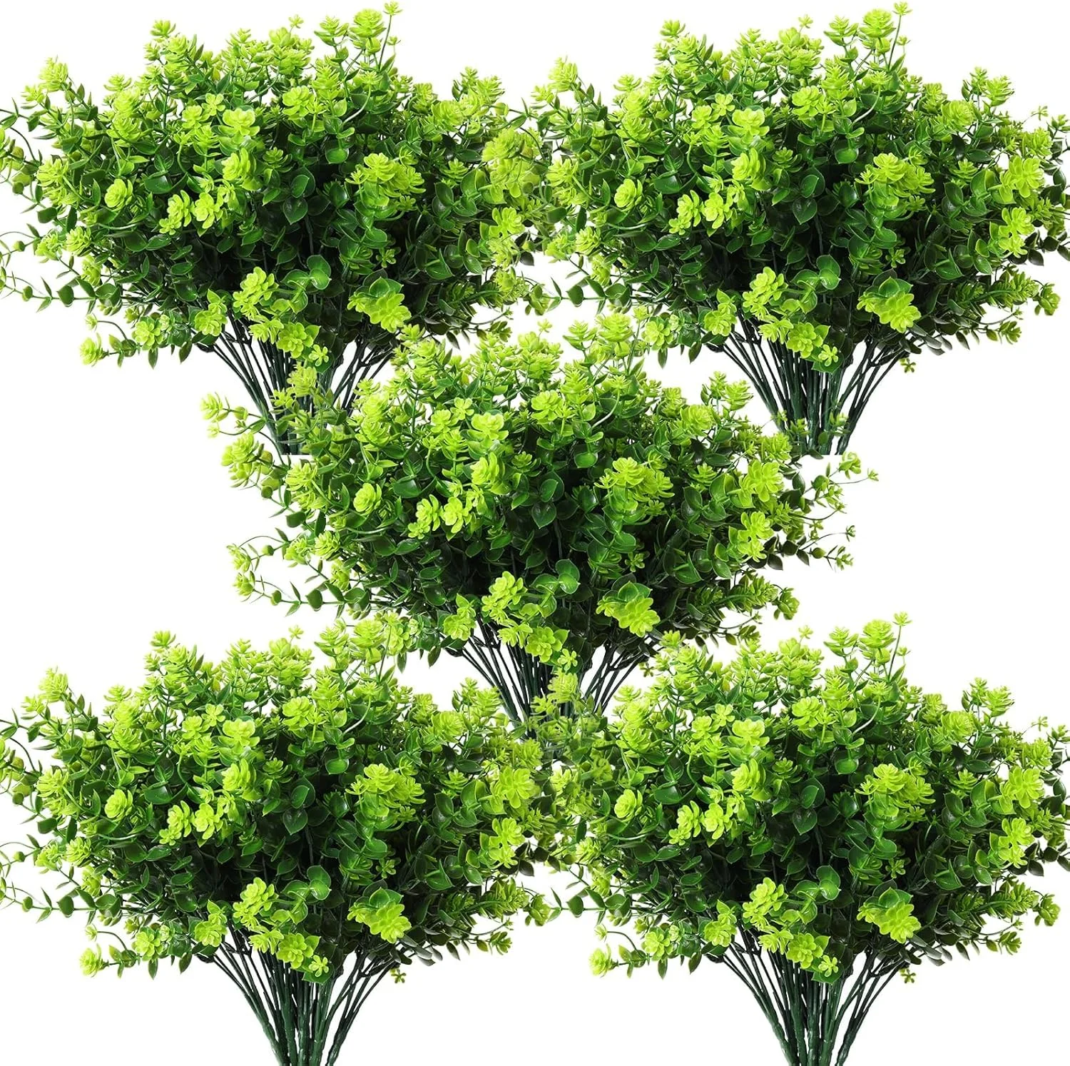 گل های مصنوعی فضای باز، گل های مصنوعی گل های مصنوعی، دسته گل های مصنوعی، گیاهان پلاستیکی مصنوعی مقاوم در برابر اشعه ماوراء بنفش و بدون محو شدن، برای ایوان باغ ساقه های اکالیپتوس مصنوعی، 10 عدد (سبز)