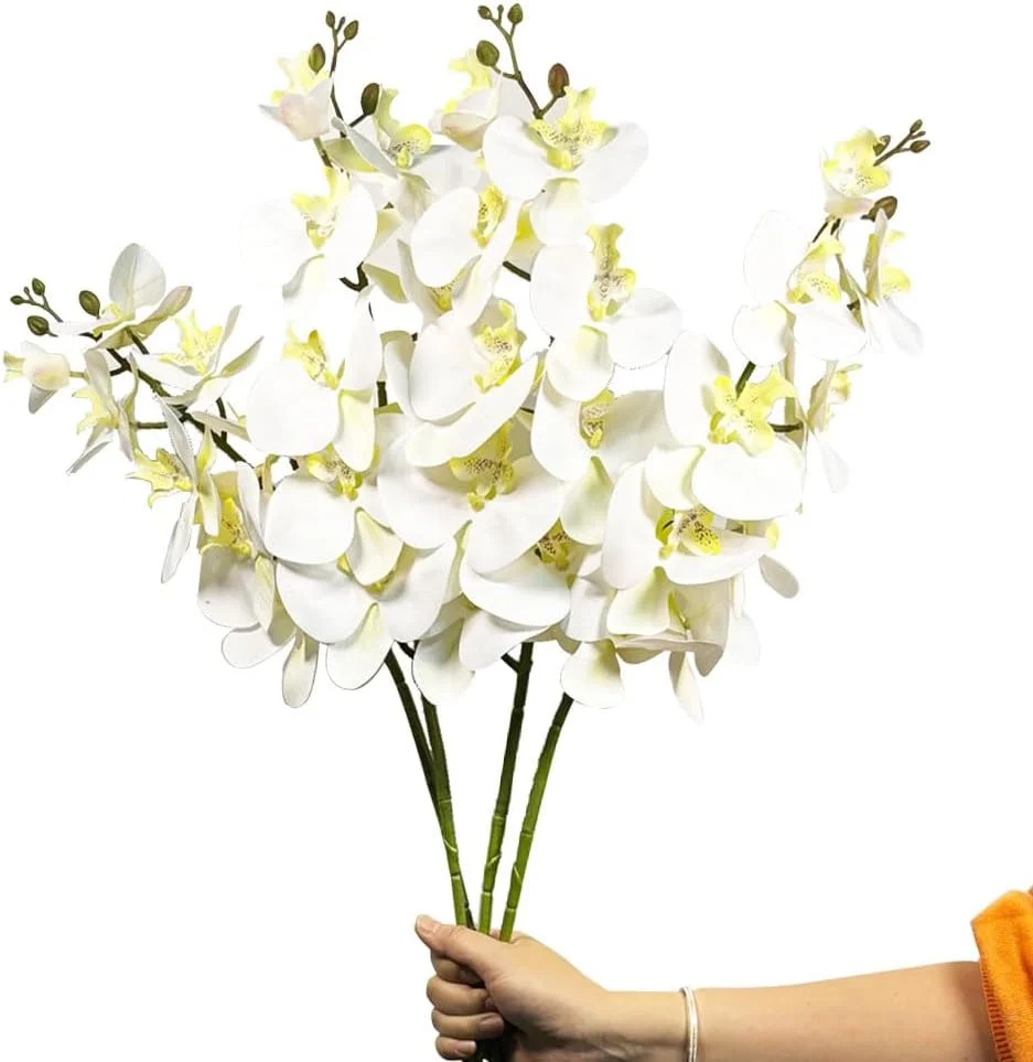 گل مصنوعی ارکیده 4 شاخه گل فالانوپسیس، گل های شکوفه مصنوعی 94 سانتی متری، گیاهان ساقه بلند نه سر برای خانه، دکوراسیون عروسی (سفید) گل مصنوعی ارکیده 4 شاخه گل فالانوپسیس، گل های شکوفه مصنوعی 94 سانتی متری، گیاهان ساقه بلند نه سر برای خانه، دکوراسیون عروسی (سفید)