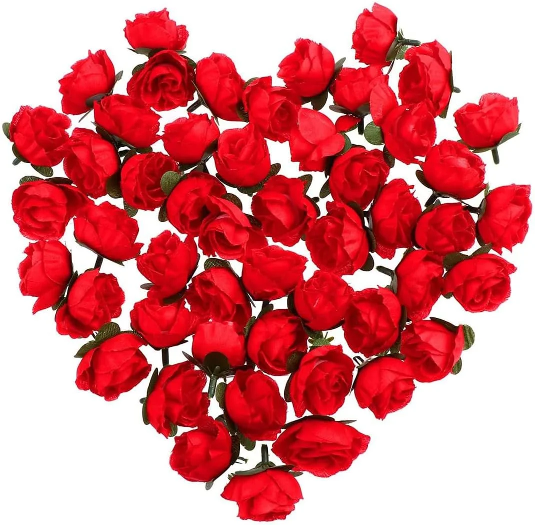 گل رز مصنوعی، بسته 50 عددی سر گل رز قرمز مصنوعی، سر گل رز ابریشمی مینیاتوری 1.2 اینچی واقعی برای صنایع دستی عروسی دکوراسیون منزل مهمانی ماشین عروسی کلاه کفش لوازم جانبی گل سینه