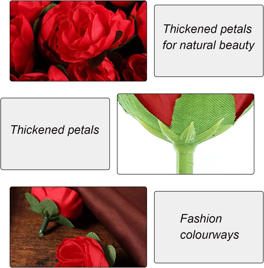 گل رز مصنوعی، بسته 50 عددی سر گل رز قرمز مصنوعی، سر گل رز ابریشمی مینیاتوری 1.2 اینچی واقعی برای صنایع دستی عروسی دکوراسیون منزل مهمانی ماشین عروسی کلاه کفش لوازم جانبی گل سینه