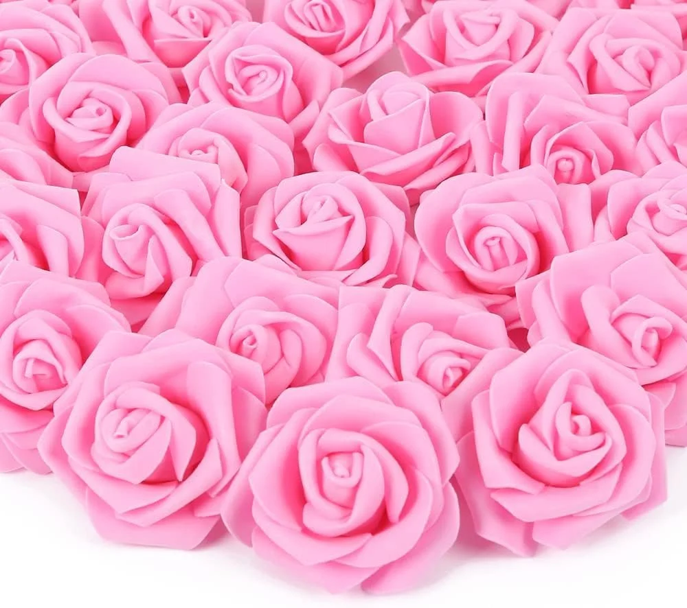 سر گل رز مصنوعی، 100 عدد گل رز فوم صورتی عمده گل مصنوعی برای دسته گل عروسی DIY، تزیینات میز، مهمانی، جشن نوزاد و صنایع دستی دکوراسیون منزل، ایده آل برای چیدمان گل