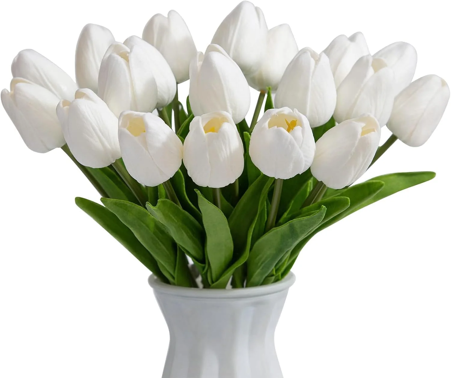 دسته گل لاله مصنوعی مناسب عروسی، جشنواره، دکور، لمس واقعی PU، بسته 20 عددی (سفید)