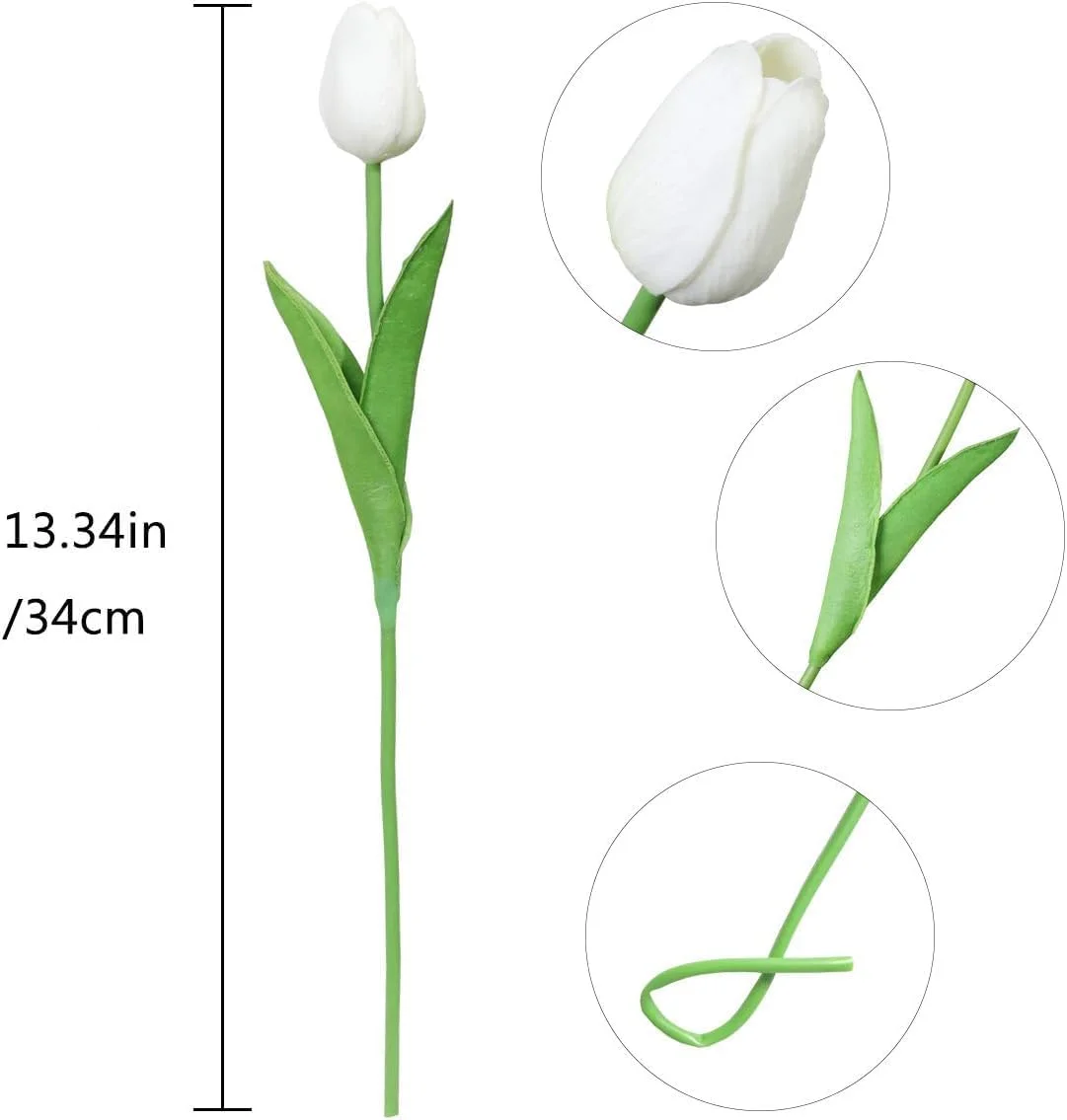 دسته گل لاله مصنوعی مناسب عروسی، جشنواره، دکور، لمس واقعی PU، بسته 20 عددی (سفید)