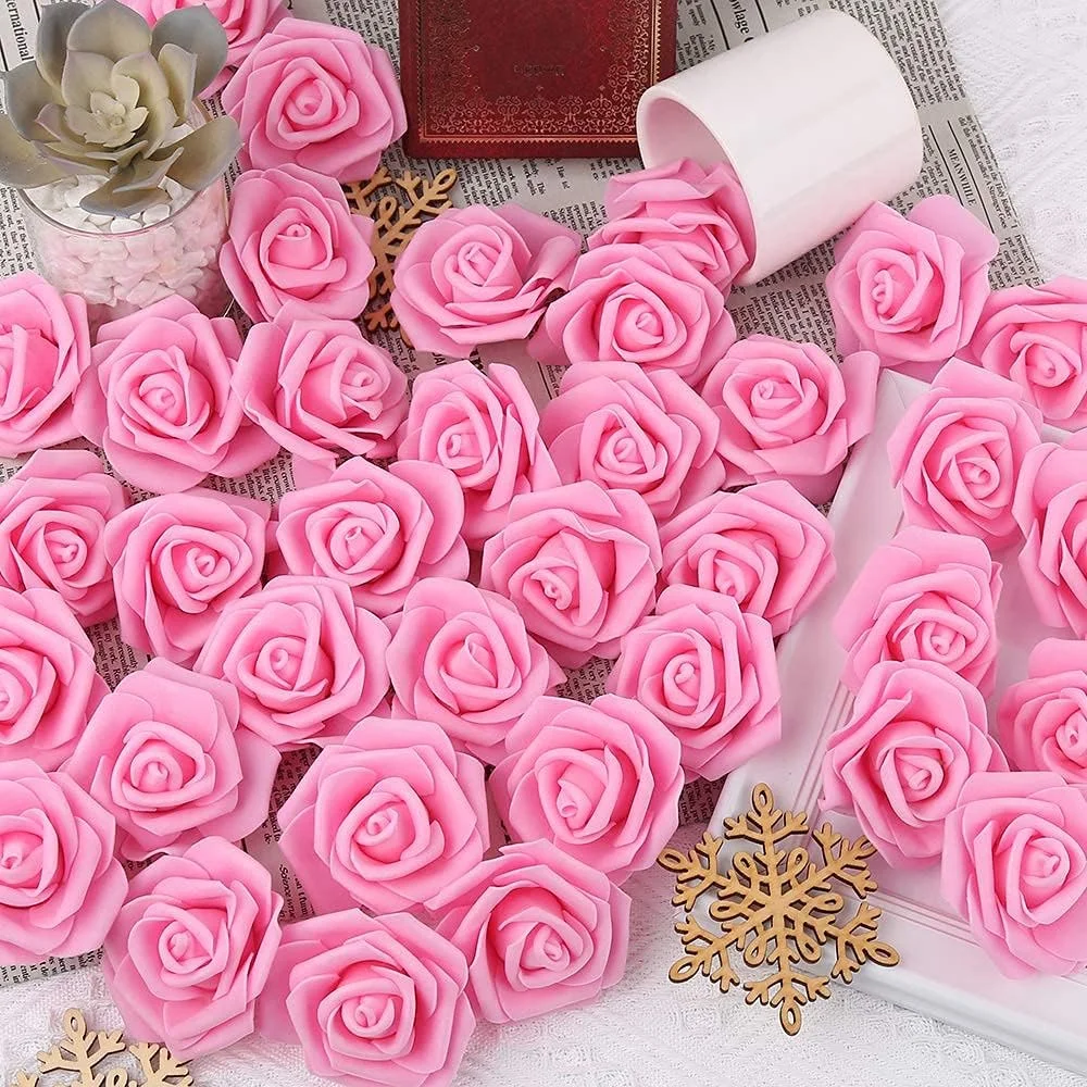 سر گل رز مصنوعی، 100 عدد گل رز فوم صورتی عمده گل مصنوعی برای دسته گل عروسی DIY، تزیینات میز، مهمانی، جشن نوزاد و صنایع دستی دکوراسیون منزل، ایده آل برای چیدمان گل سر گل رز مصنوعی، 100 عدد گل رز فوم صورتی عمده گل مصنوعی برای دسته گل عروسی DIY، تزیینات میز، مهمانی، جشن نوزاد و صنایع دستی دکوراسیون منزل، ایده آل برای چیدمان گل