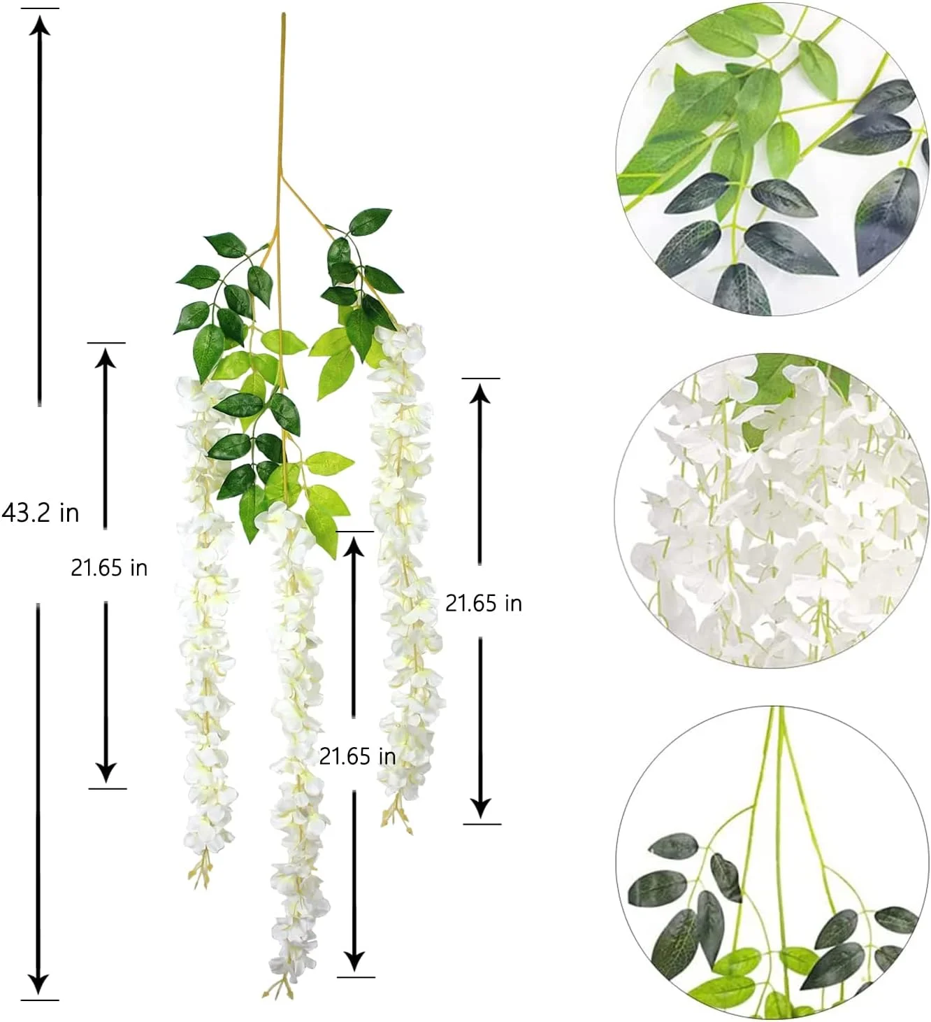 12 شاخه گل ویستریا مصنوعی، 1.1 متر/شاخه، سفید متراکم، تاک ویستریا مصنوعی، حلقه آویز، گل های ابریشمی، تزیینات آویز گل، دکوراسیون منزل، مهمانی، عروسی (سفید متراکم)