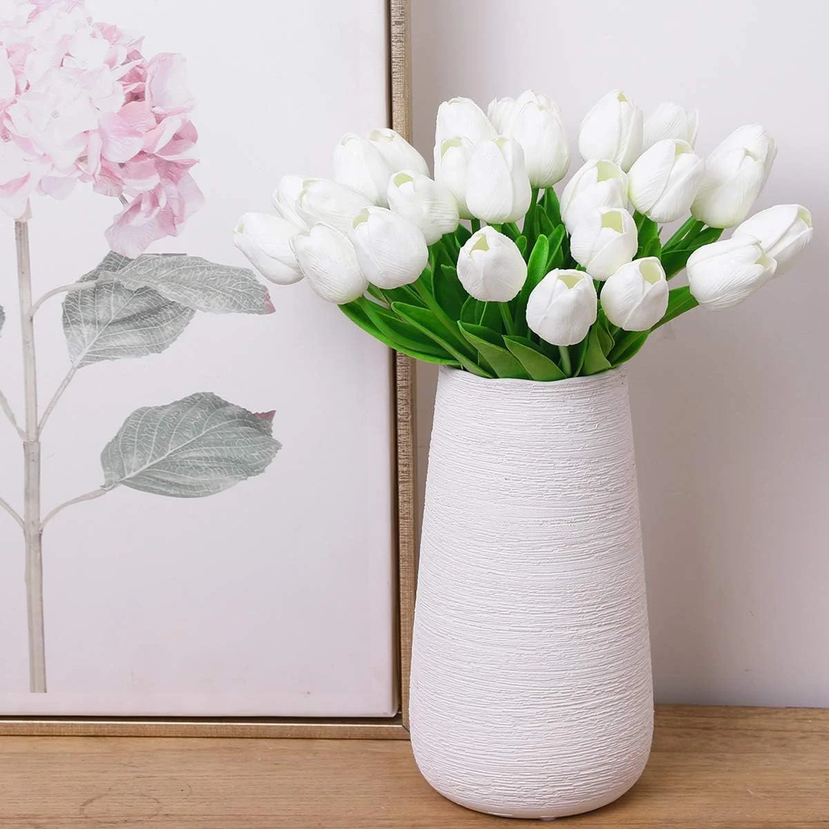 دسته گل لاله مصنوعی مناسب عروسی، جشنواره، دکور، لمس واقعی PU، بسته 20 عددی (سفید)