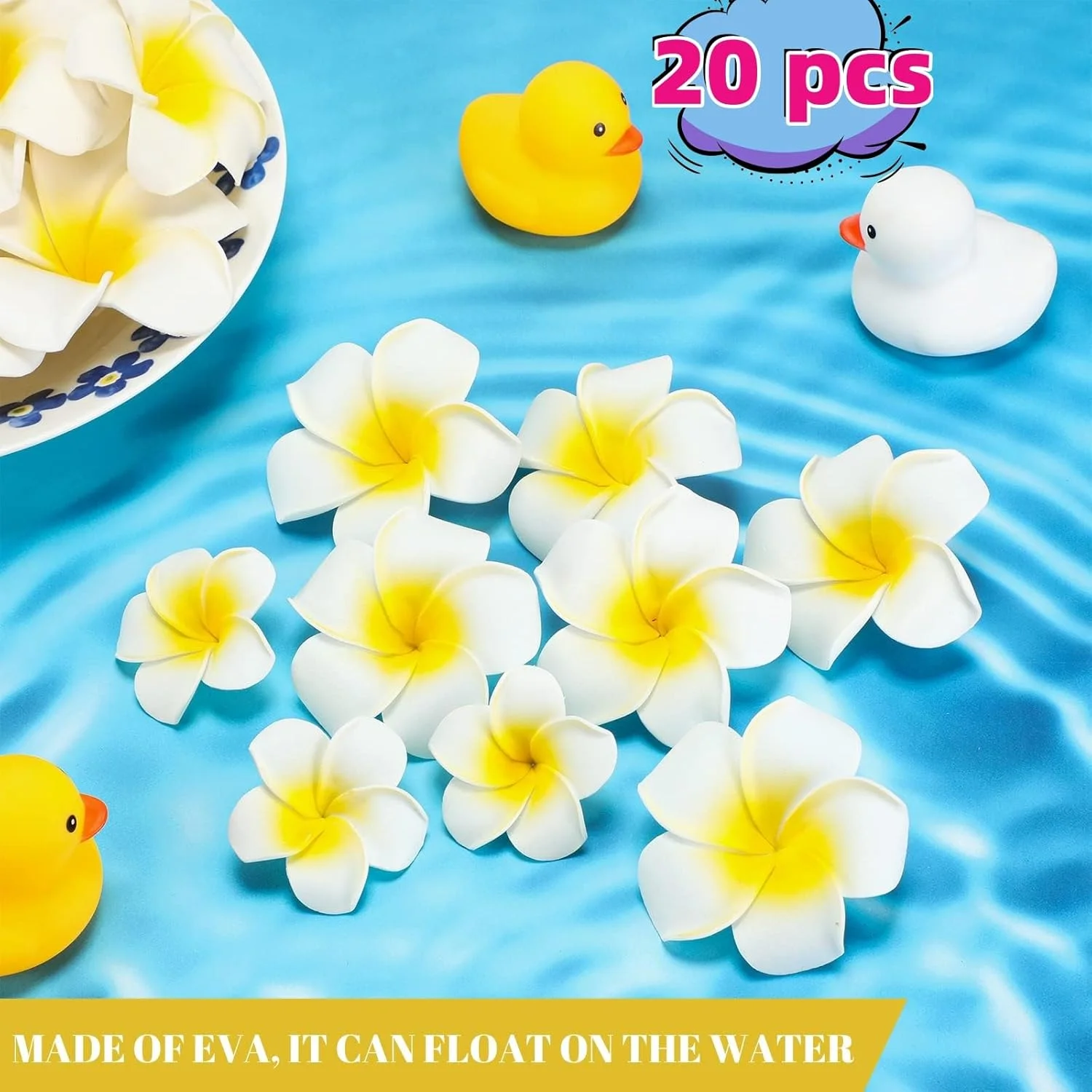 AstonAndia® 20 عدد گل فرانگیپانی مصنوعی برای دکوراسیون، گل های پلاستیکی فرانگیپانی برای تزئینات DIY منزل، عروسی، مهمانی (6 سانتی متر، سفید)