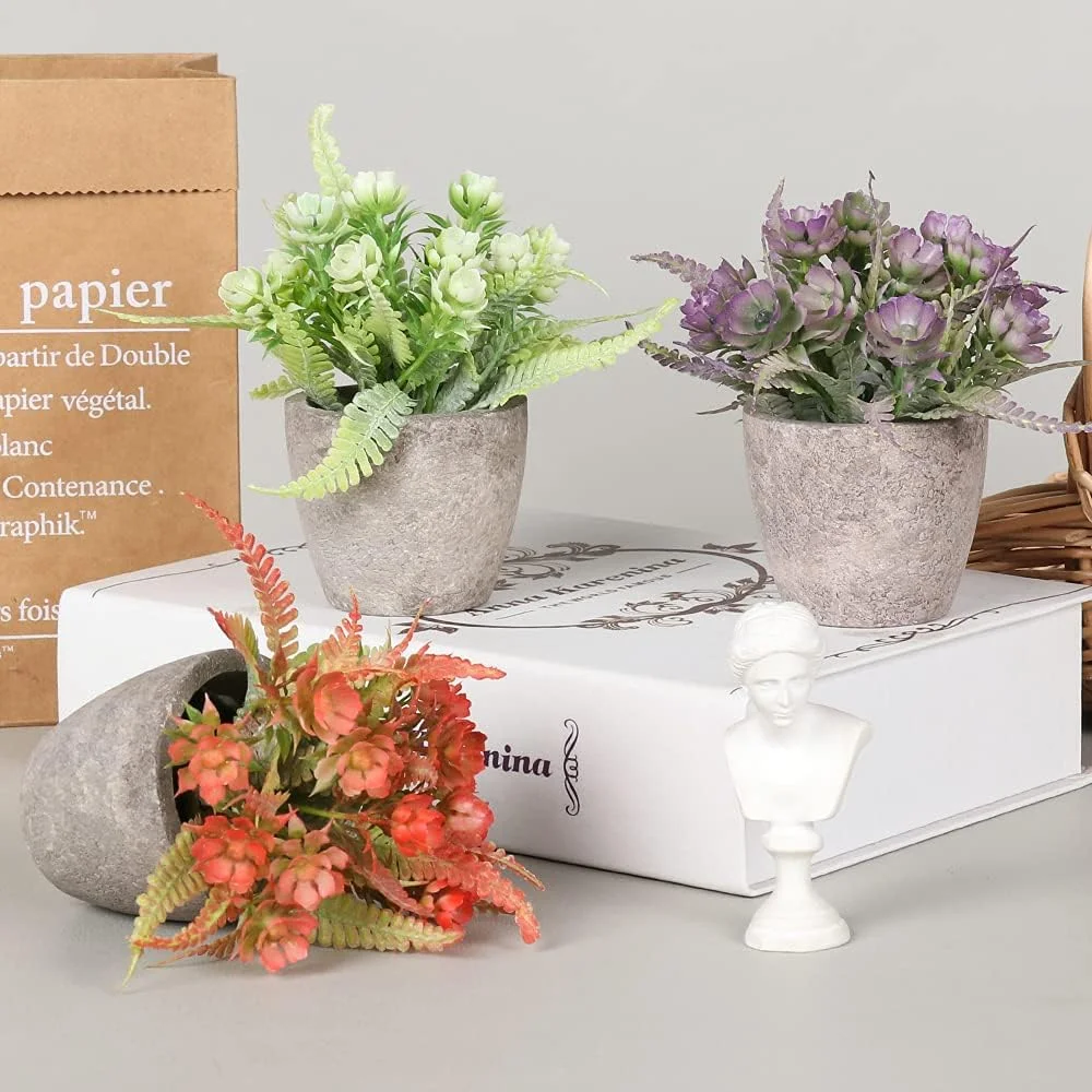 آرتیگرین 6 عدد گیاه گلدانی مصنوعی، گیاهان پلاستیکی کوچک داخلی، بوته های مصنوعی تزئینی، گل های گلدانی مصنوعی برای خانه، دفتر، اتاق، میز، دکوراسیون میز، هدیه نفیس خانه جدید