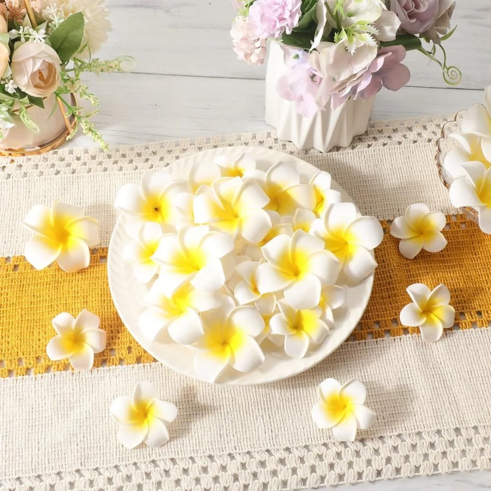 AstonAndia® 20 عدد گل فرانگیپانی مصنوعی برای دکوراسیون، گل های پلاستیکی فرانگیپانی برای تزئینات DIY منزل، عروسی، مهمانی (6 سانتی متر، سفید)