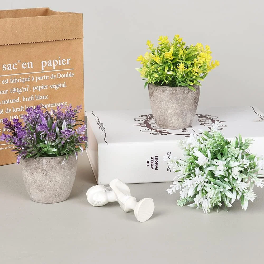 آرتیگرین 6 عدد گیاه گلدانی مصنوعی، گیاهان پلاستیکی کوچک داخلی، بوته های مصنوعی تزئینی، گل های گلدانی مصنوعی برای خانه، دفتر، اتاق، میز، دکوراسیون میز، هدیه نفیس خانه جدید