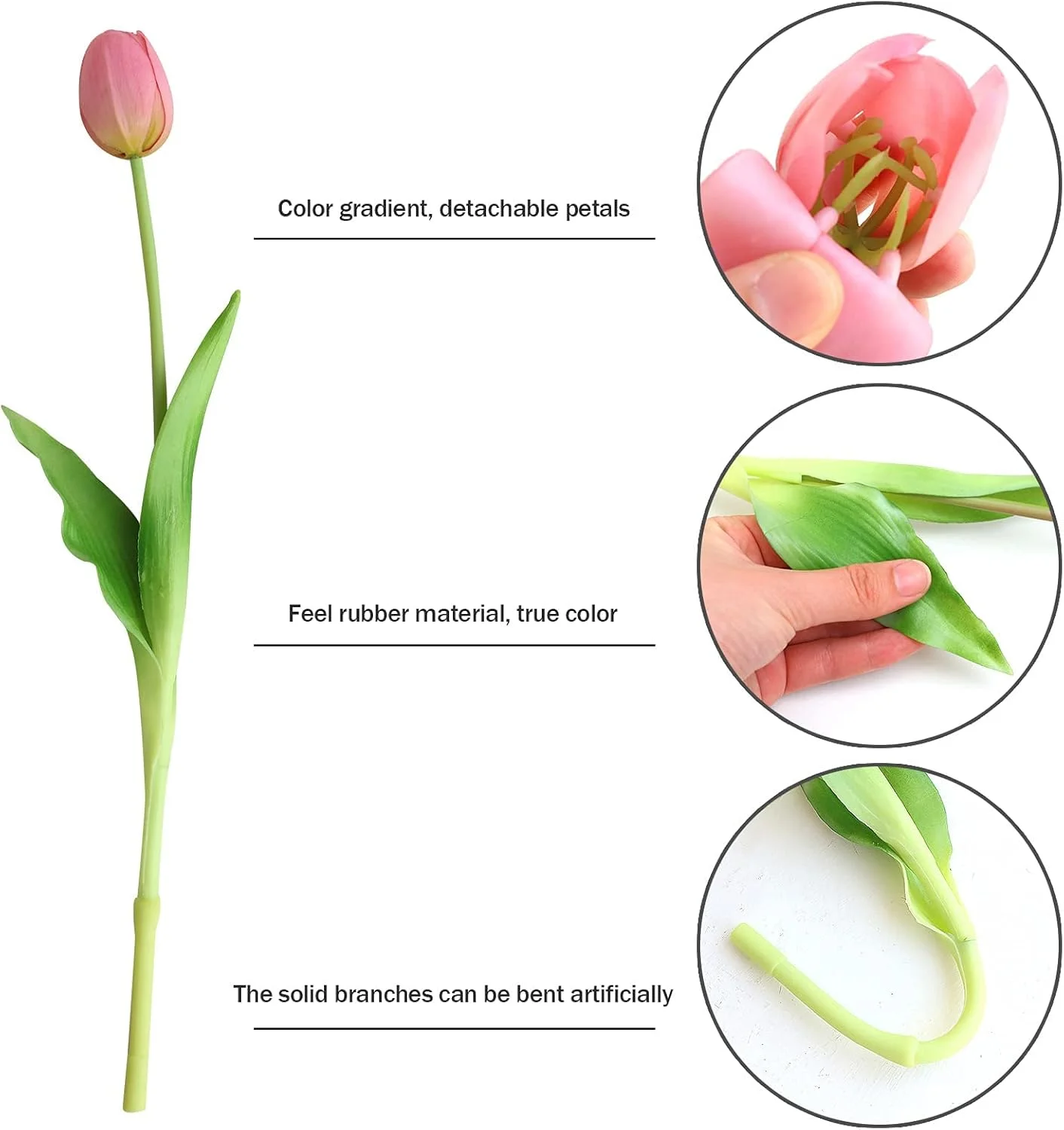 گل های لاله مصنوعی لاتکس آزونه، 10 عدد گل مصنوعی با لمس واقعی، دسته گل های DIY چیدمان گل برای دکوراسیون میز خانه، دکوراسیون مهمانی عروسی، هدیه برای زنان (صورتی)