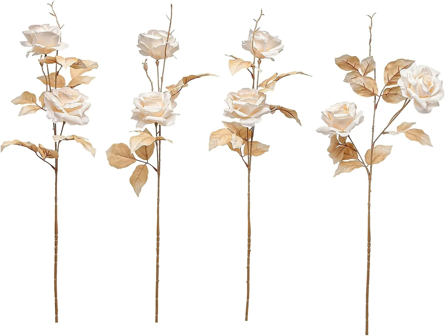 گل رز مصنوعی آزونه، گل های ابریشمی مصنوعی با ظاهری واقعی به همراه ساقه برای دسته گل عروسی، تزیینات میز، چیدمان مهمانی، دکوراسیون منزل و فضای باز (4 عدد سفید)