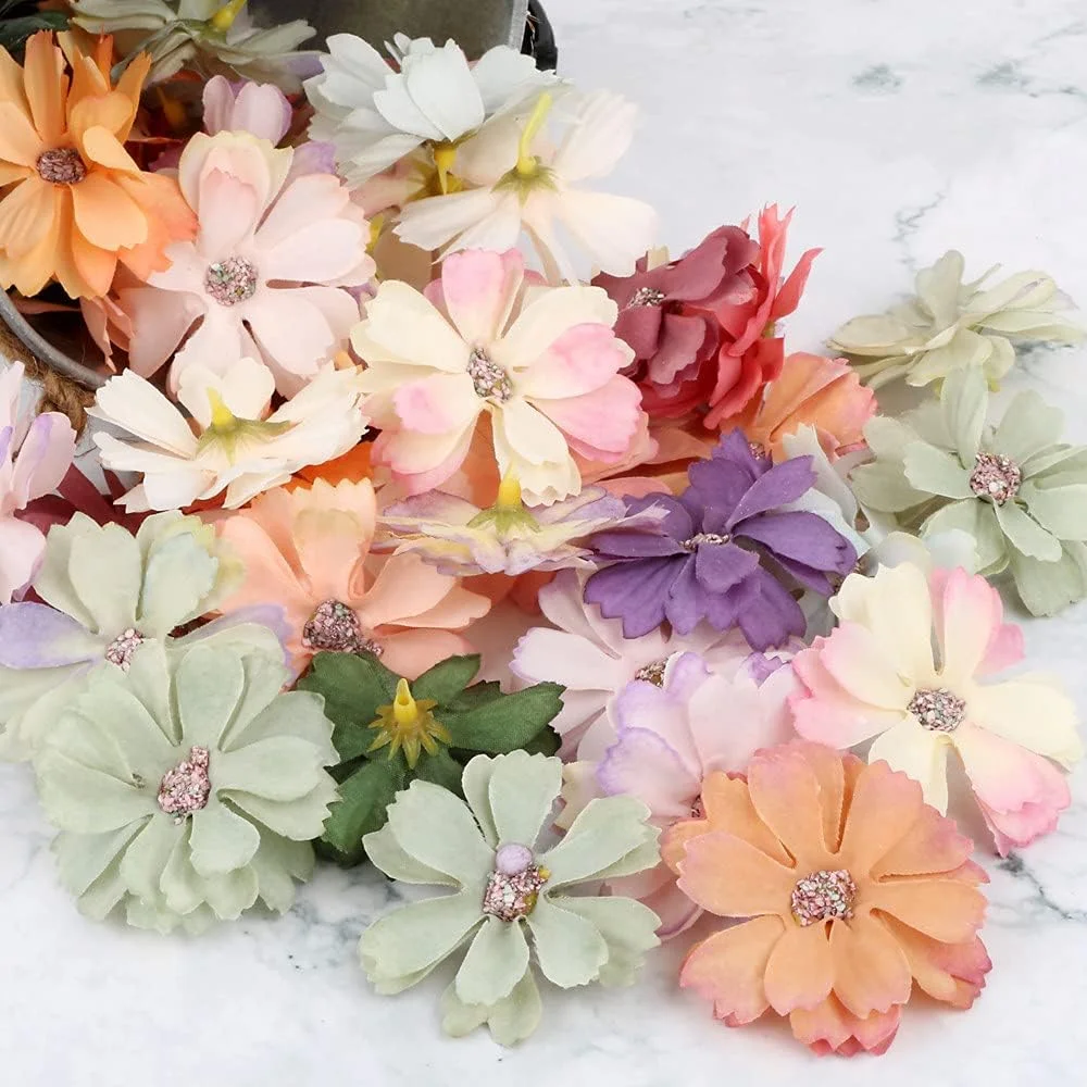 سر گل های گل دیزی مصنوعی ابریشمی دست ساز BETESSIN برای دکوراسیون منزل 50 عدد (4.5 سانتی متر)