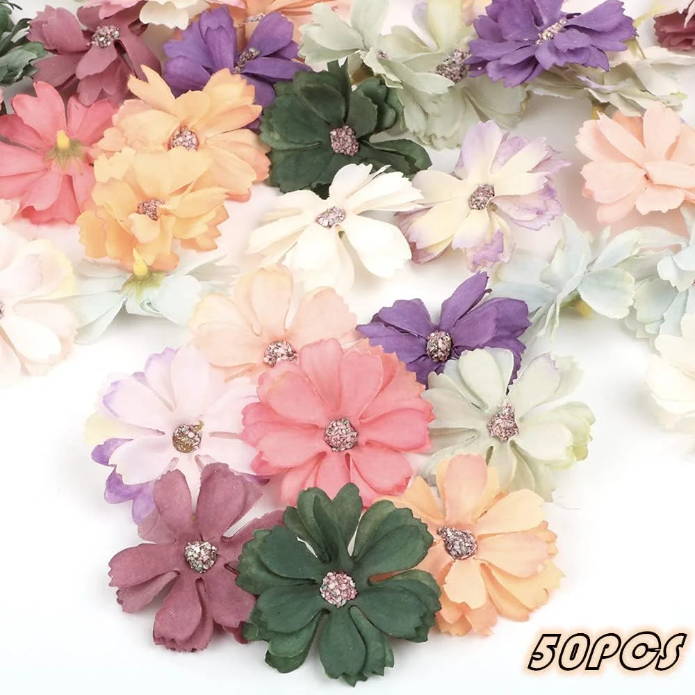 سر گل های گل دیزی مصنوعی ابریشمی دست ساز BETESSIN برای دکوراسیون منزل 50 عدد (4.5 سانتی متر)