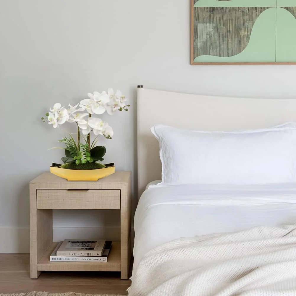 گل ارکیده مصنوعی بریفول، 38 سانتی‌متری، ارکیده فالانوپسیس سفید با گلدان، گیاه ارکیده مصنوعی با لمس واقعی برای دکوراسیون منزل، دفتر کار، حمام، اتاق نشیمن، مهمانی