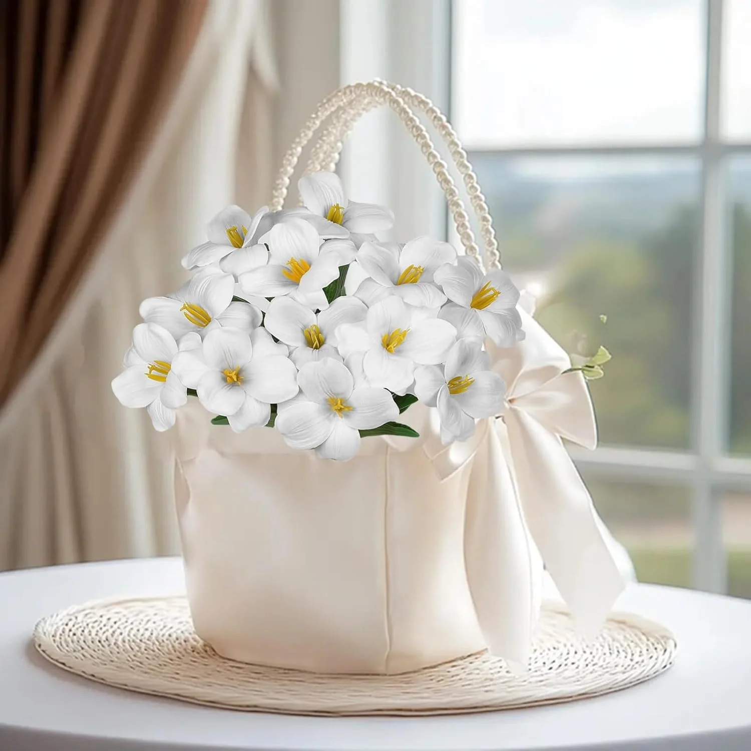 دسته گل گل لاله مصنوعی کاملاً شکوفه 12 عددی 16 اینچی، گل های مصنوعی تقلبی برای دکوراسیون میز، تزیینات مهمانی، عروسی، روز مادر، هدایای عید پاک (سفید)