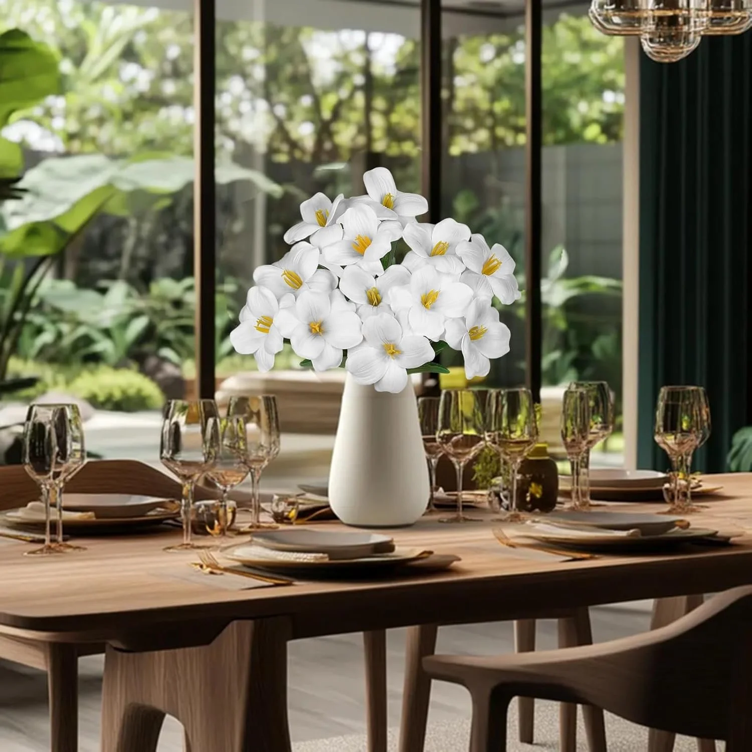 دسته گل گل لاله مصنوعی کاملاً شکوفه 12 عددی 16 اینچی، گل های مصنوعی تقلبی برای دکوراسیون میز، تزیینات مهمانی، عروسی، روز مادر، هدایای عید پاک (سفید)