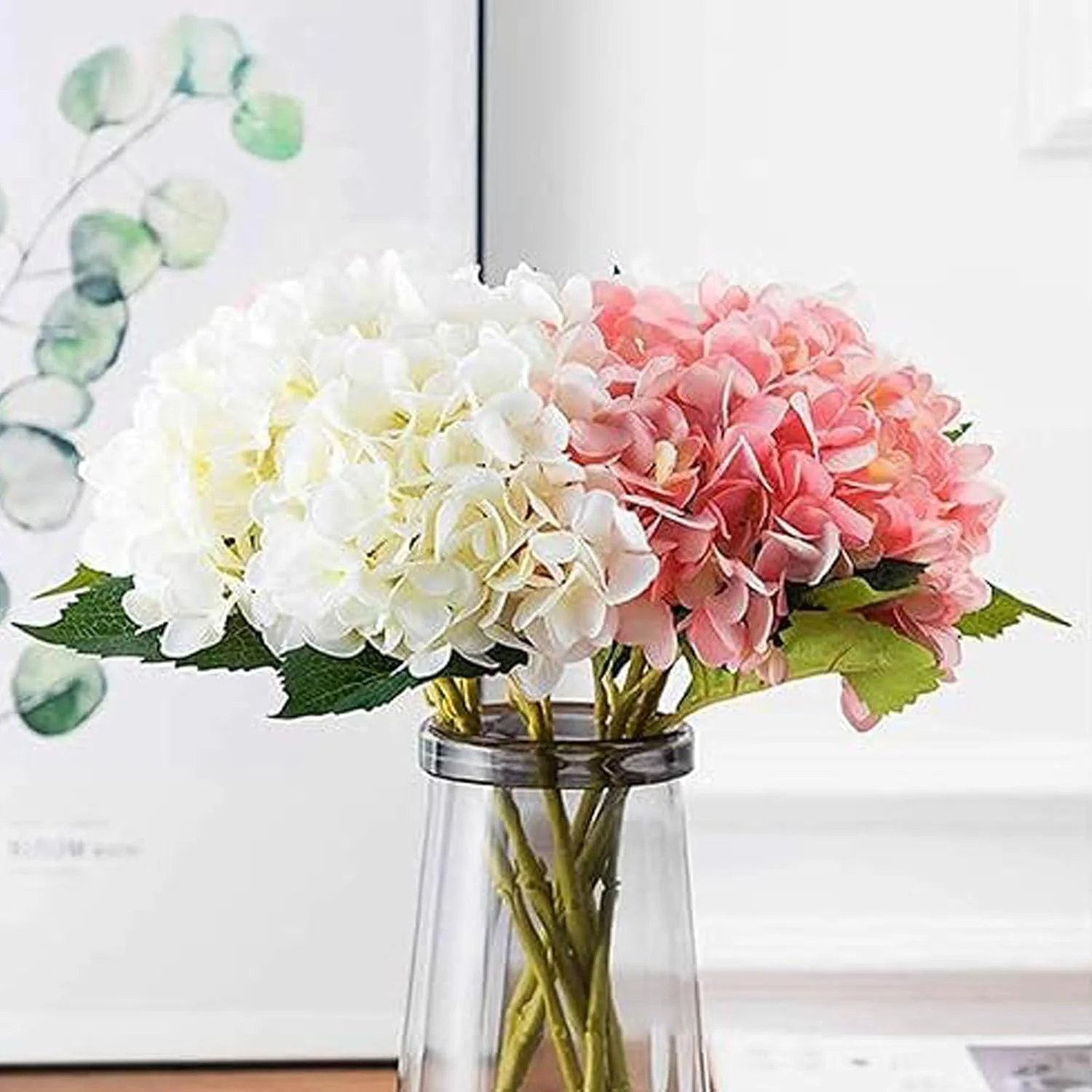 BananaHome 5 شاخه گل مصنوعی ابریشمی Hydrangea، گل های مصنوعی واقعی Hydrangea برای تزئین عروسی، مهمانی خانگی، دفتر، دکور اتاق خواب، پروژه DIY (5، آبی)