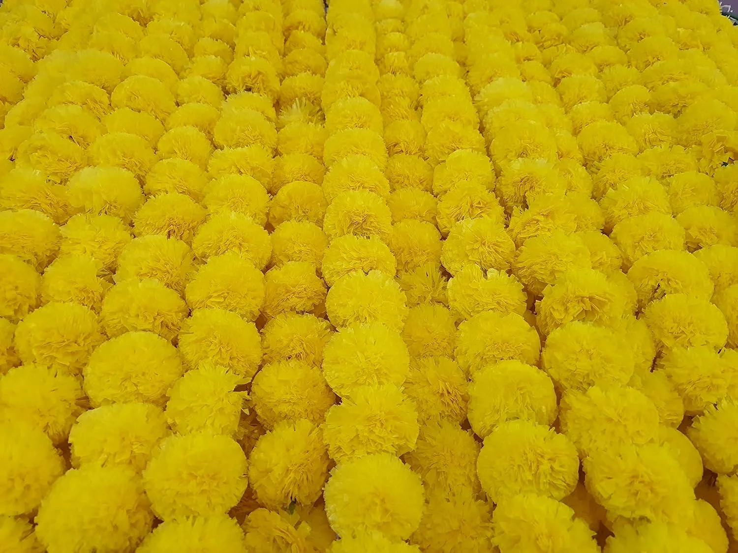 دسته گل گل همیشه بهار مصنوعی زرد 5 فوتی DECORATION CRAFT برای مهمانی ها، عروسی، دیوالی، مهندی، پوجا، جشنواره و دکوراسیون تم سنتی هندی، دکوراسیون منزل، پس زمینه عکس، لوازم DIY