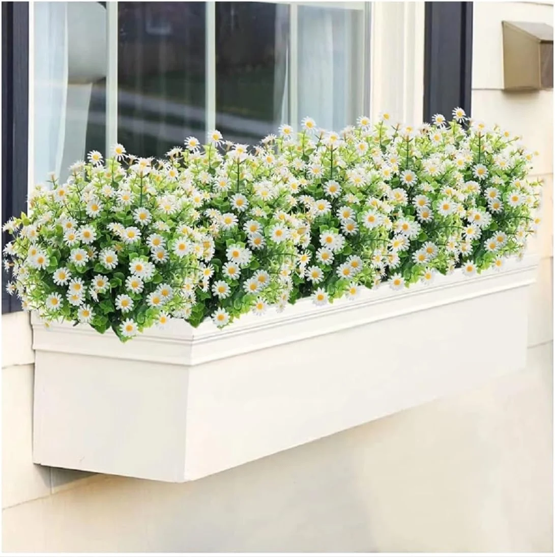 دسته گل گل‌های مصنوعی گل مروارید DWIND، 2 عددی، گل‌های ابریشمی گل مروارید مصنوعی، سبک روستایی برای دکوراسیون منزل، باغ، پنجره، عروسی، داخل و خارج (سفید)