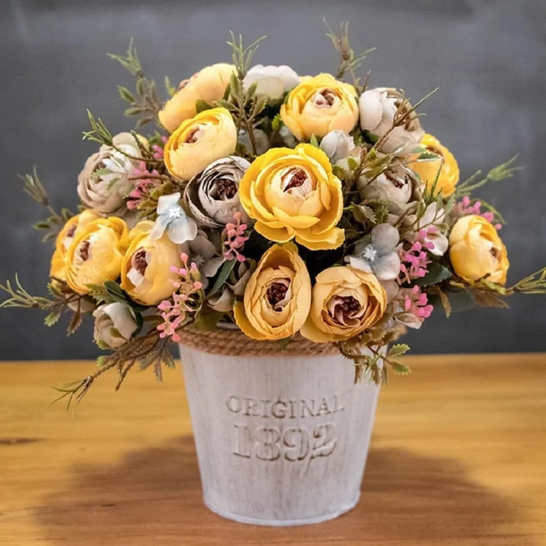 دسته گل مصنوعی گل رز زرد DWIND، 2 عددی، گل ابریشمی قاصدک مصنوعی برای دکوراسیون میز، دسته گل عروسی، مهمانی، خانه، قهوه خانه، دکوراسیون اداری