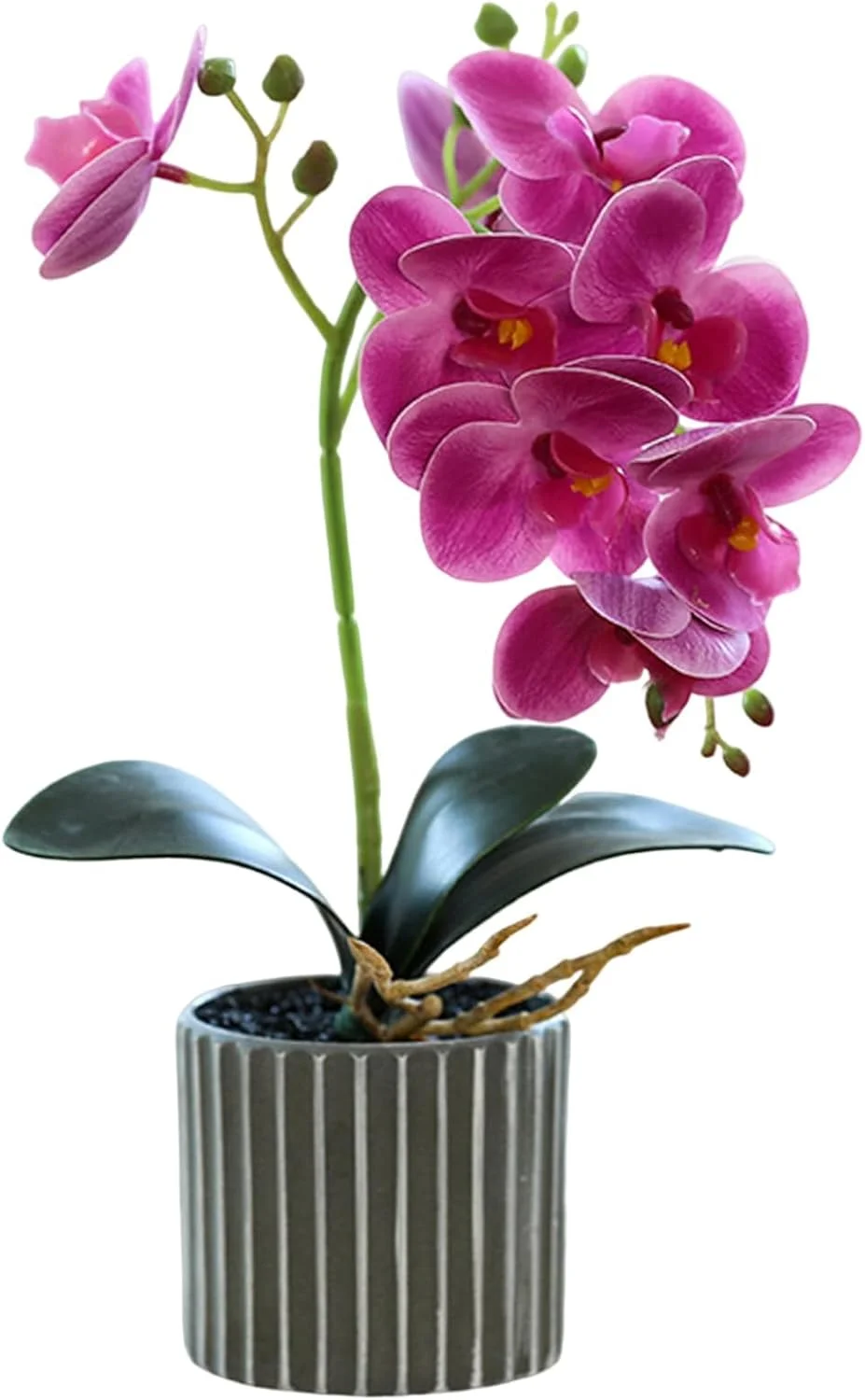 گل ارکیده مصنوعی FDTY، 32 سانتی متر، ارکیده مصنوعی واقعی در گلدان، گل های مصنوعی لمسی واقعی، بونسای تزئینی برای دکوراسیون میز، بنفش