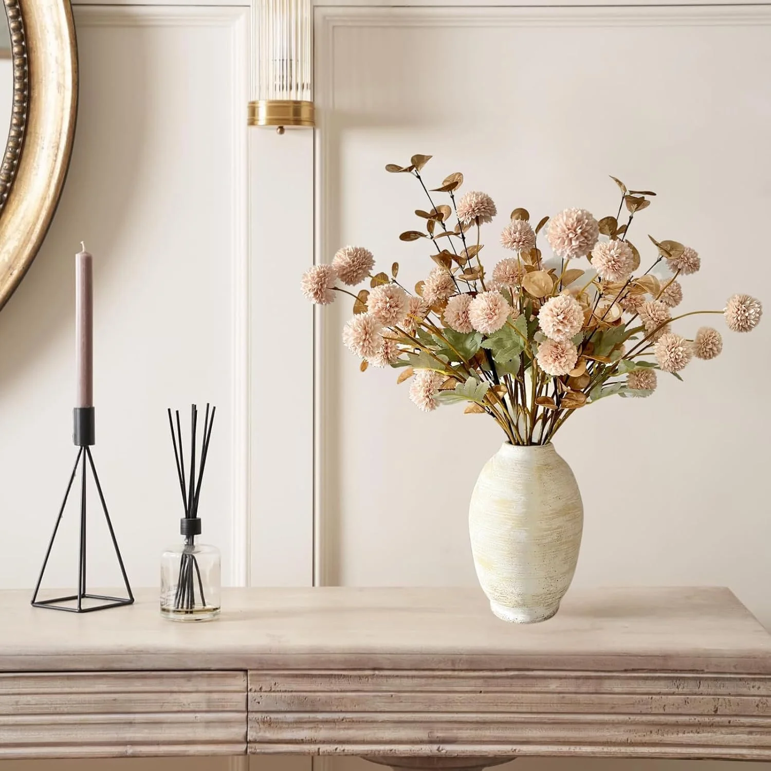 گل مصنوعی Kiku، 10 عدد گل داوودی مصنوعی بژ با ساقه بلند، گل های ابریشمی مینی گل داوودی، چیدمان گل های مصنوعی برای تزیین میز عروسی، دسته گل DIY خانگی