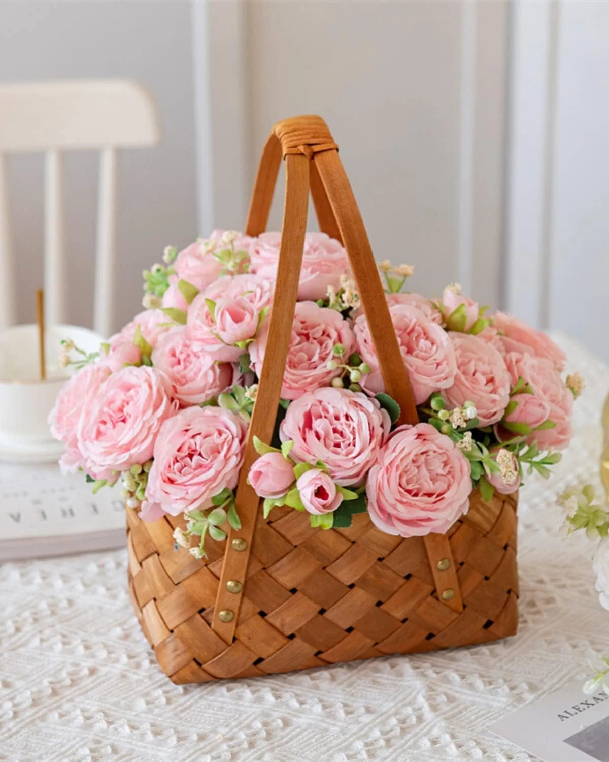 گل های مصنوعی تزئینی Excefore، دسته گل گل صد تومانی ابریشمی دکور گل رز پلاستیکی چیدمان میز برای دکور دیوار، مهمانی، عروسی 2 عدد (صورتی روشن)