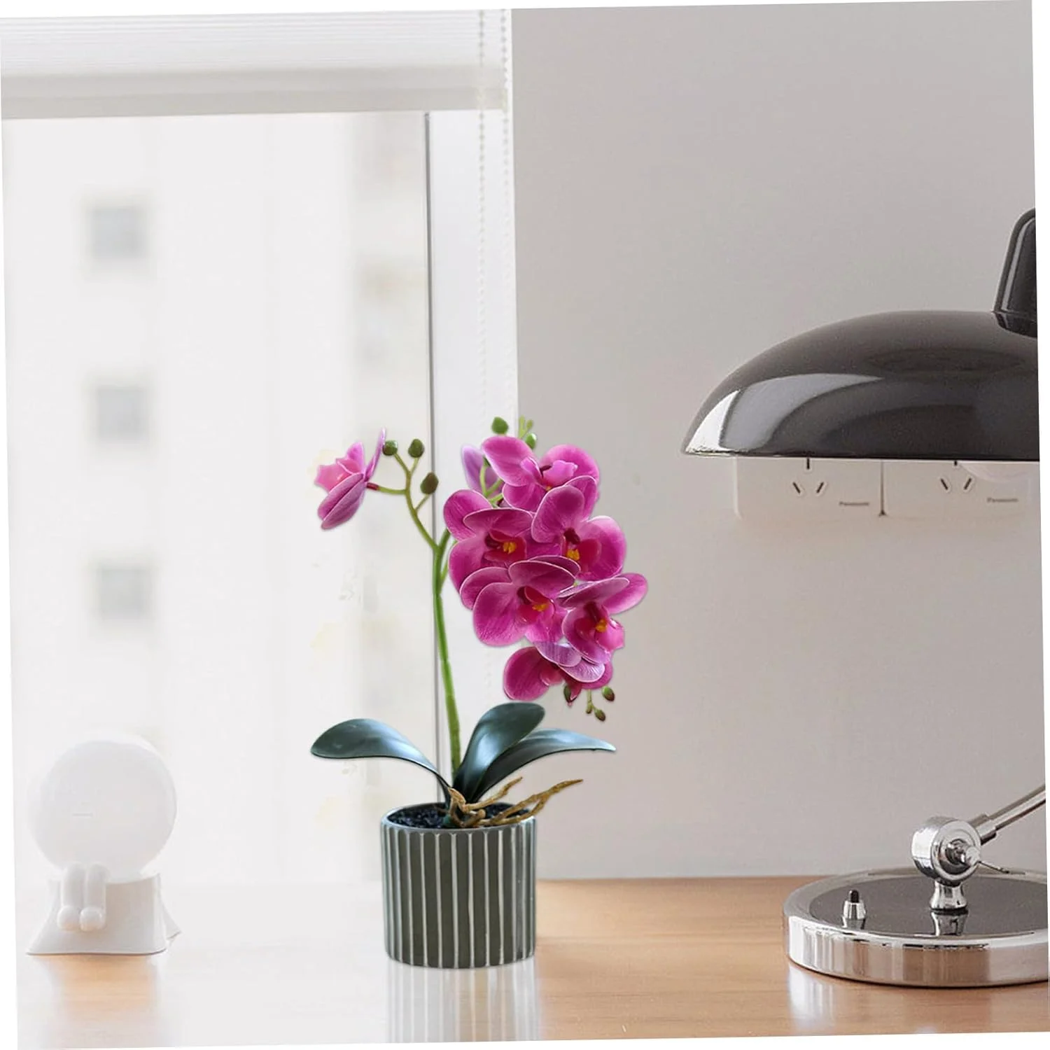 گل ارکیده مصنوعی FDTY، 32 سانتی متر، ارکیده مصنوعی واقعی در گلدان، گل های مصنوعی لمسی واقعی، بونسای تزئینی برای دکوراسیون میز، بنفش