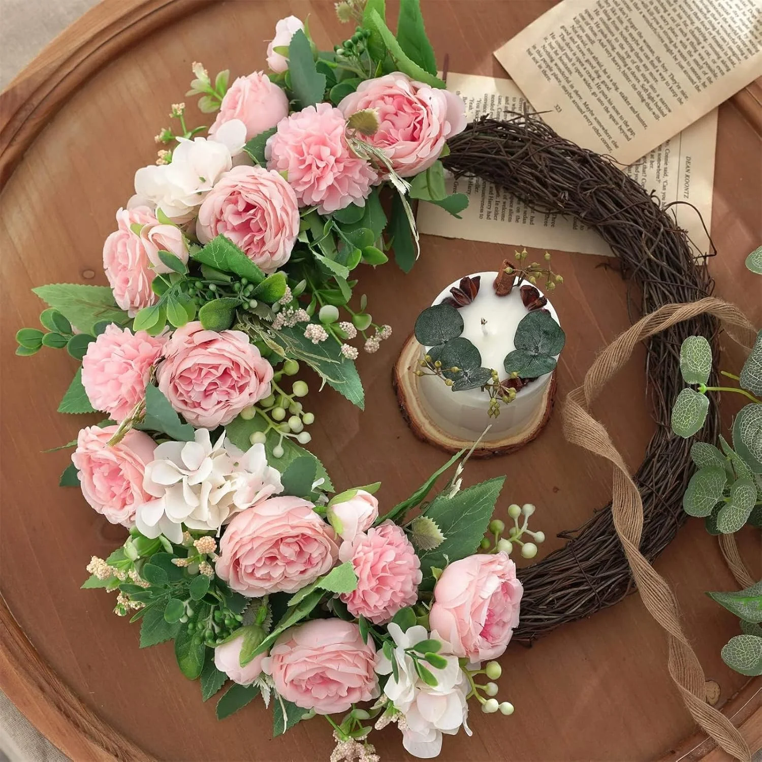 گل های مصنوعی تزئینی Excefore، دسته گل گل صد تومانی ابریشمی دکور گل رز پلاستیکی چیدمان میز برای دکور دیوار، مهمانی، عروسی 2 عدد (صورتی روشن)