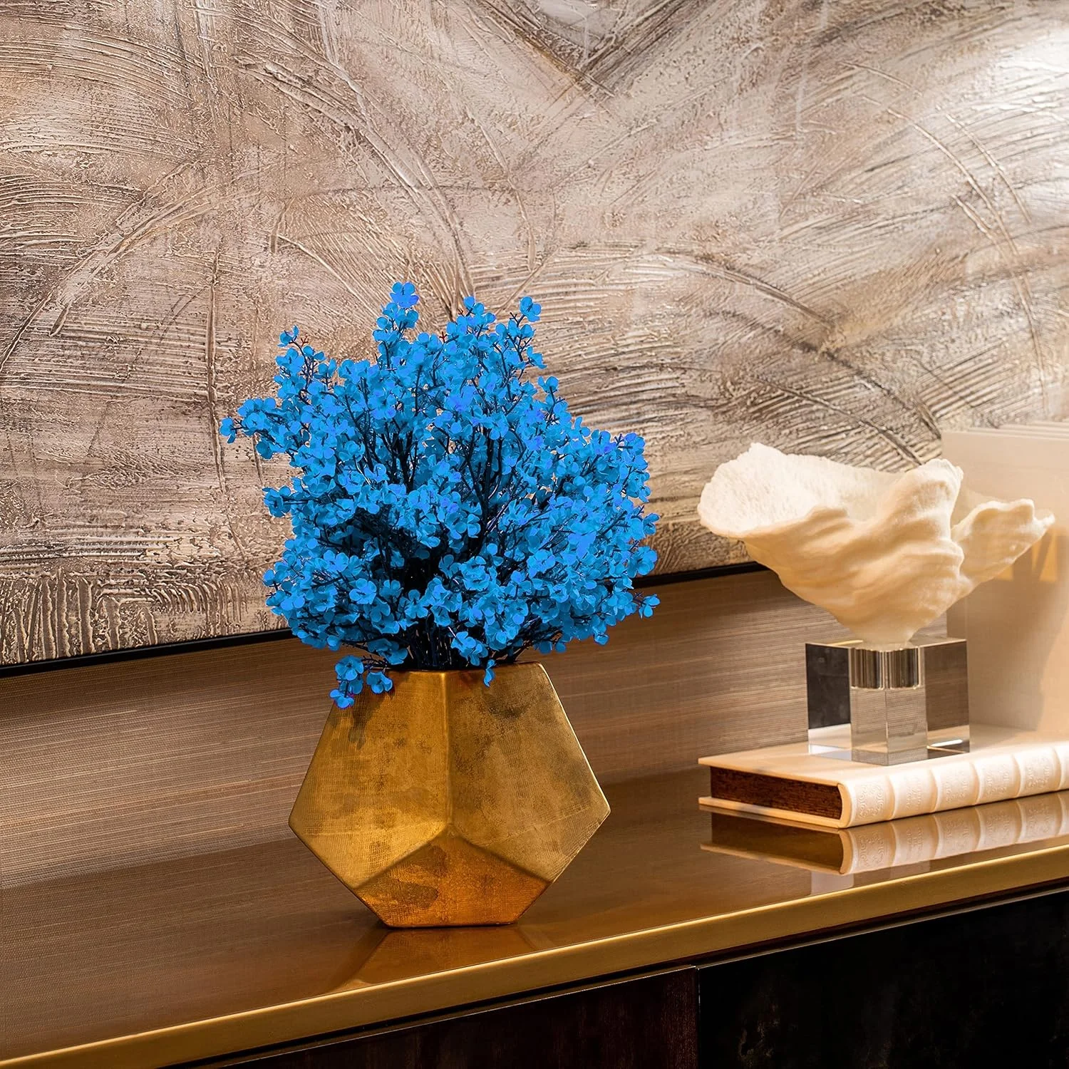 اکسومنت 10 شاخه گل مصنوعی نفس کودک، گل ابریشمی مصنوعی، گل لمسی واقعی برای دکوراسیون منزل، چیدمان میز عروسی، دکوراسیون جشن و مهمانی (آبی)