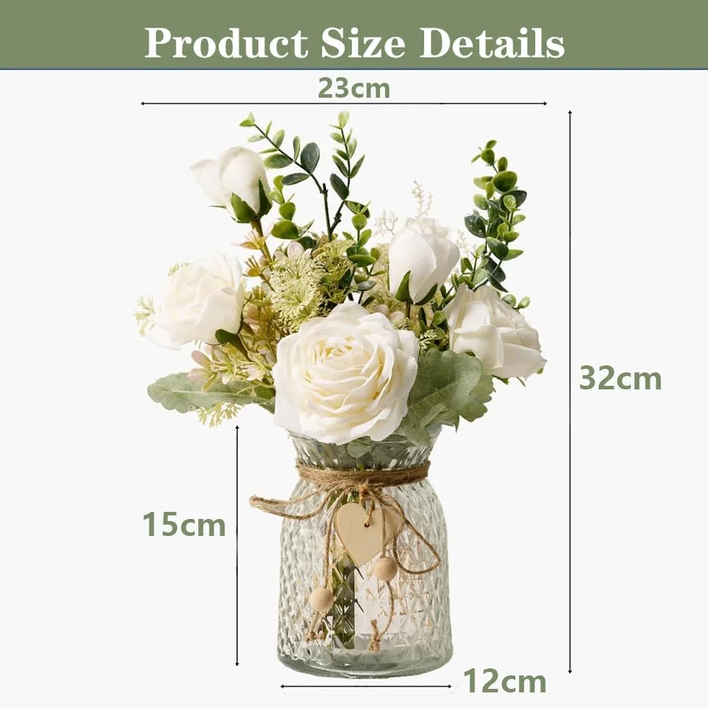 گل های مصنوعی Exrp با گلدان، گل های رز ابریشمی مصنوعی در گلدان، چیدمان گل مصنوعی با گلدان مناسب برای دکوراسیون منزل و محل کار، تزیین میز ناهار خوری