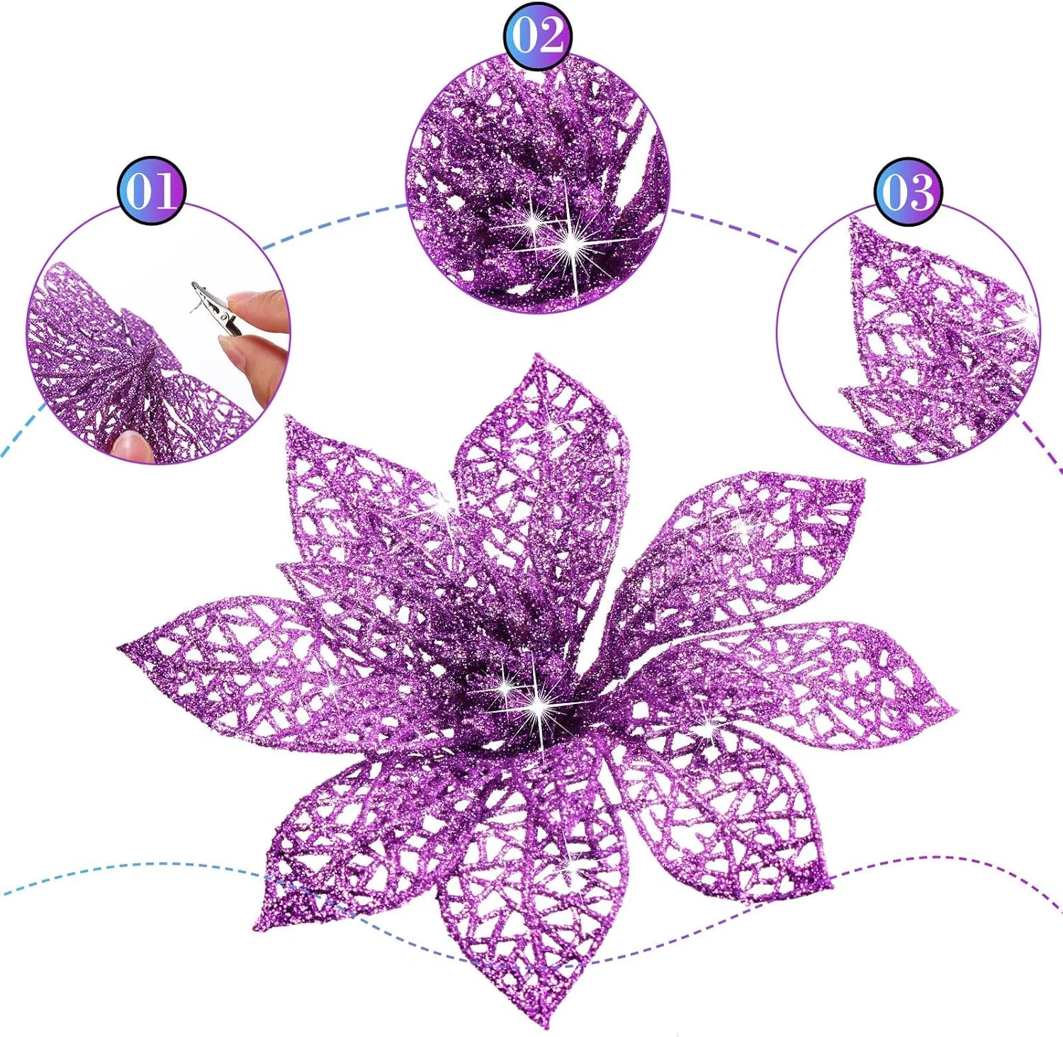 گل های مصنوعی اکلیلی پوینستیا Excefore، 24 عدد در 2 سایز، گل های تزیینی پوینستیا برای درخت کریسمس/تعطیلات/فصلی/جشن عروسی، تاج گل، دکوراسیون DIY