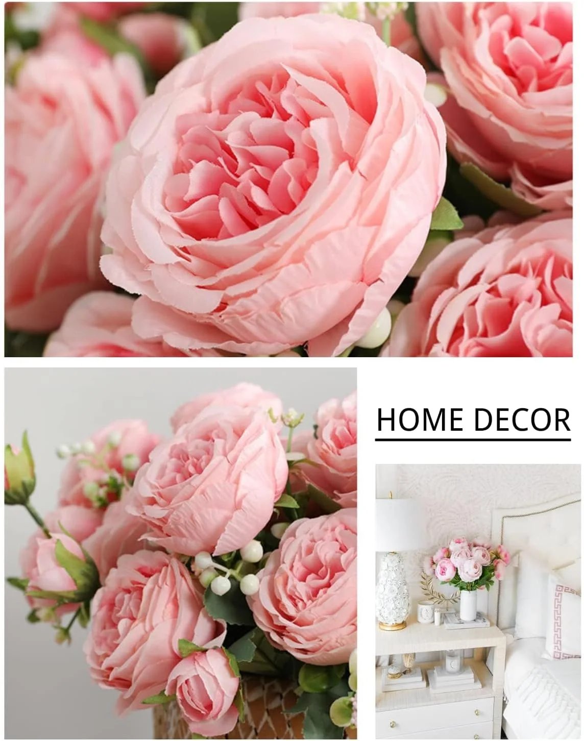 گل های مصنوعی تزئینی Excefore، دسته گل گل صد تومانی ابریشمی دکور گل رز پلاستیکی چیدمان میز برای دکور دیوار، مهمانی، عروسی 2 عدد (صورتی روشن)