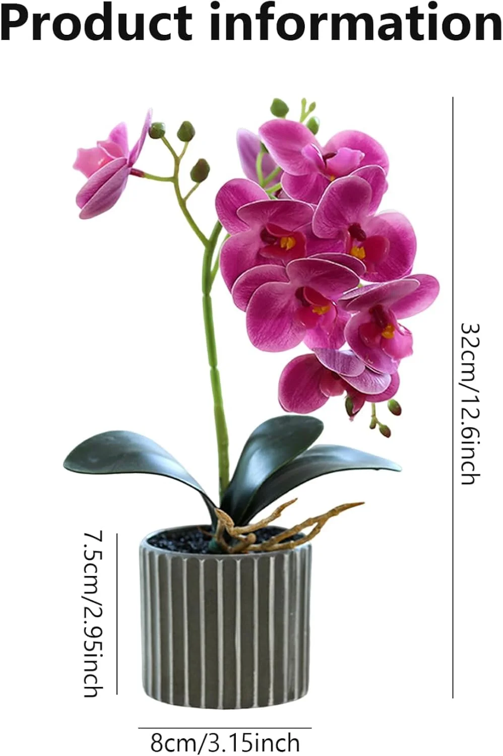 گل ارکیده مصنوعی FDTY، 32 سانتی متر، ارکیده مصنوعی واقعی در گلدان، گل های مصنوعی لمسی واقعی، بونسای تزئینی برای دکوراسیون میز، بنفش
