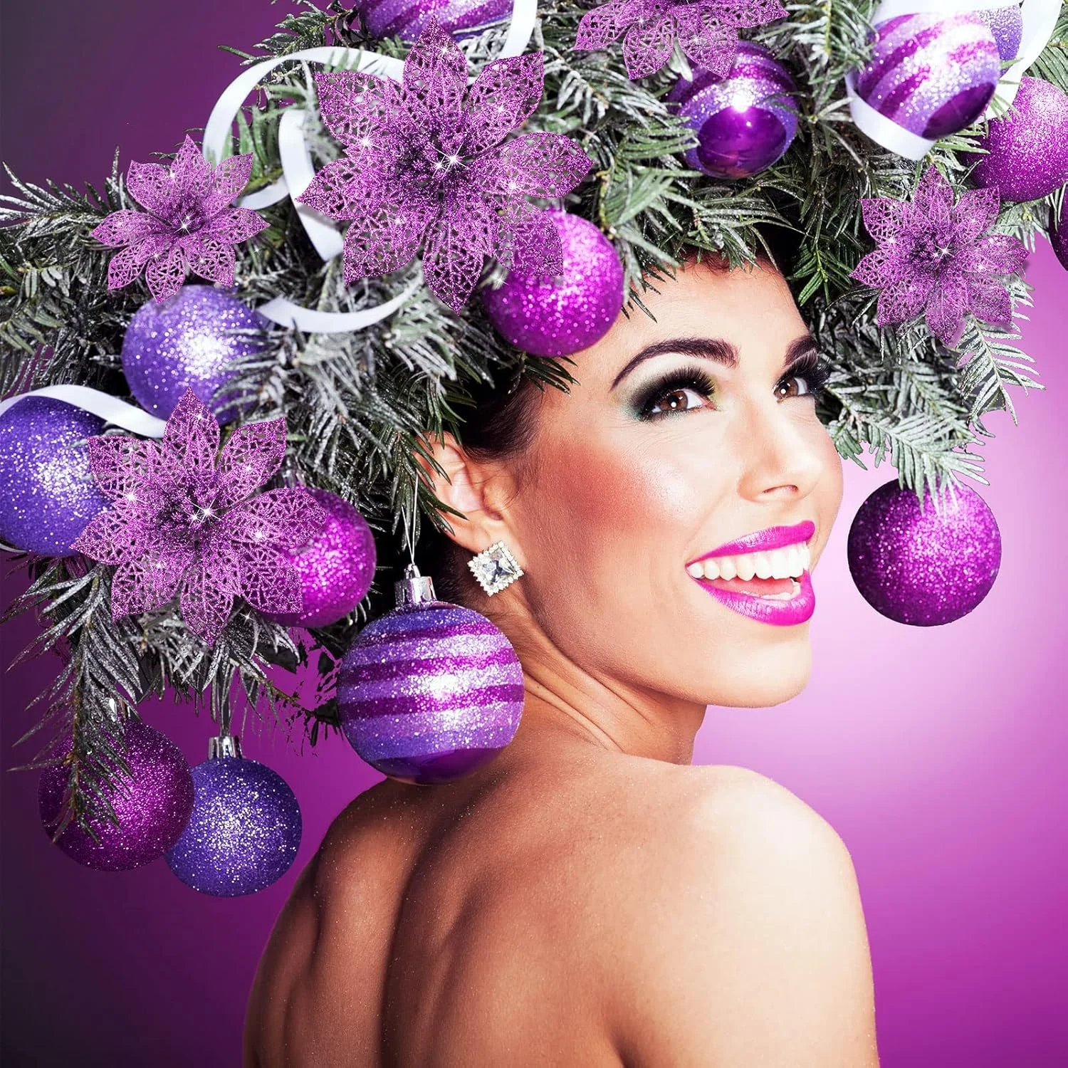 گل های مصنوعی اکلیلی پوینستیا Excefore، 24 عدد در 2 سایز، گل های تزیینی پوینستیا برای درخت کریسمس/تعطیلات/فصلی/جشن عروسی، تاج گل، دکوراسیون DIY