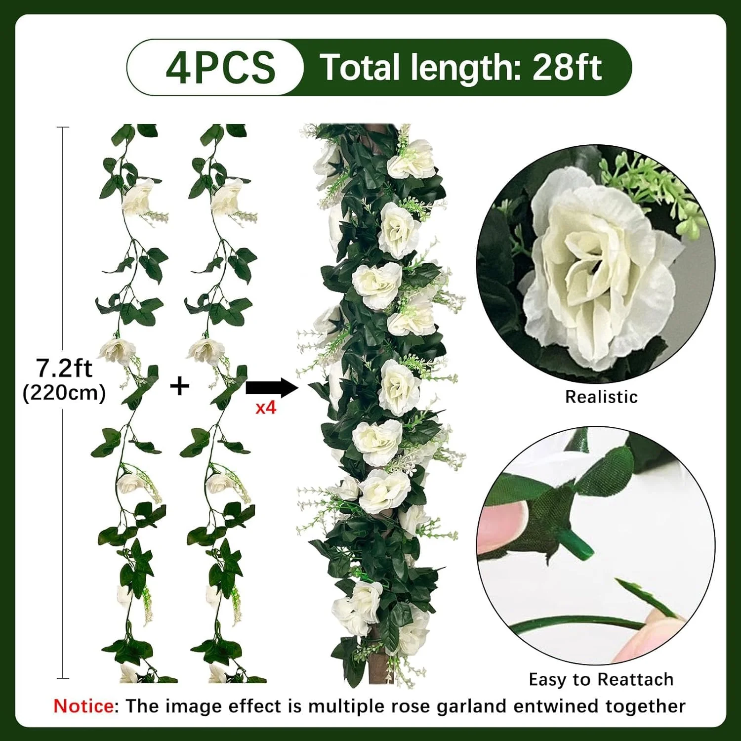 4 عدد ریسه گل رز سفید 8.5 متری، تاک گل مصنوعی، گل های تاک مصنوعی، ریسه آویز گل رز برای مهمانی عروسی، باغ، میز اتاق، کریسمس، دکور پس زمینه دیوار طاق 4 عدد ریسه گل رز سفید 8.5 متری، تاک گل مصنوعی، گل های تاک مصنوعی، ریسه آویز گل رز برای مهمانی عروسی، باغ، میز اتاق، کریسمس، دکور پس زمینه دیوار طاق