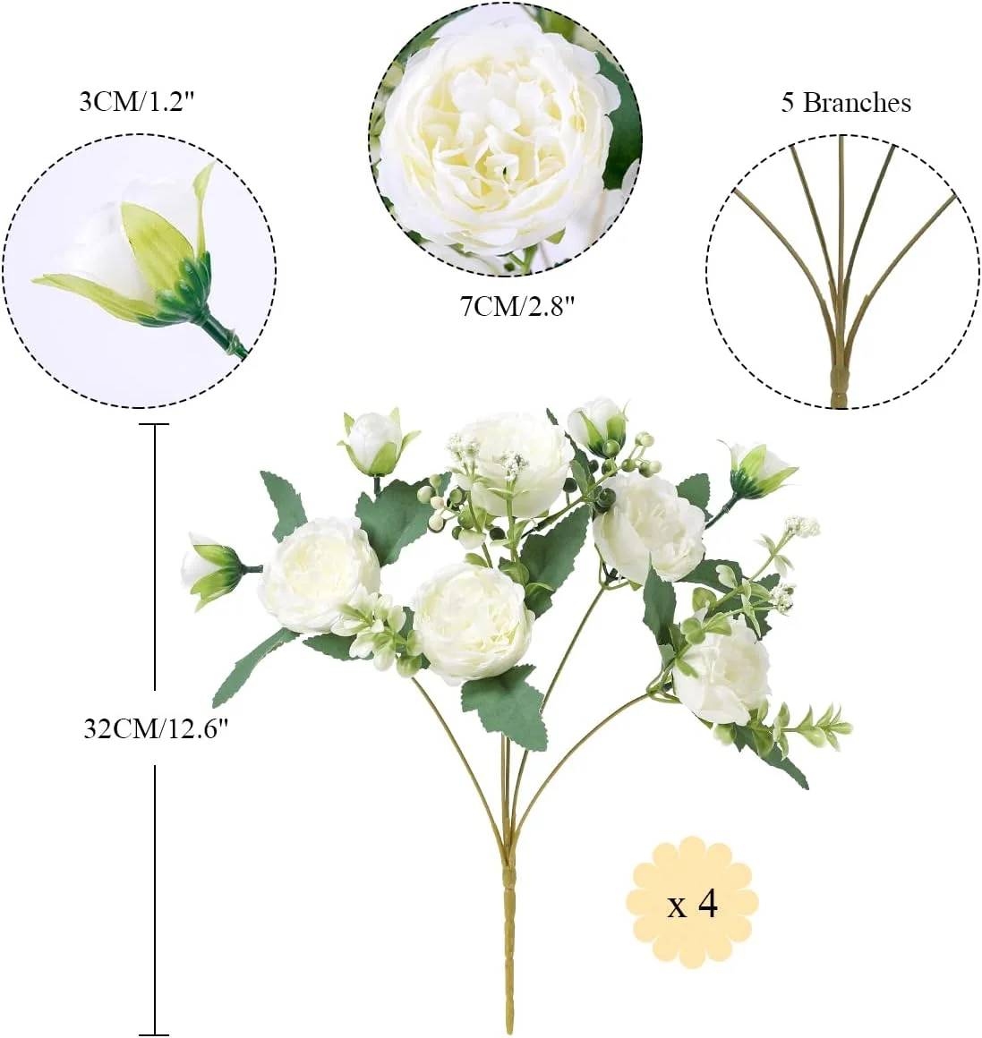 فلاوررویال 4 دسته گل صد تومانی، گل های مصنوعی، گل های سفید، گل صد تومانی ابریشمی، دسته گل برای مهمانی عروسی، تزیینات میز، گل آرایی، خانه، دکور آشپزخانه