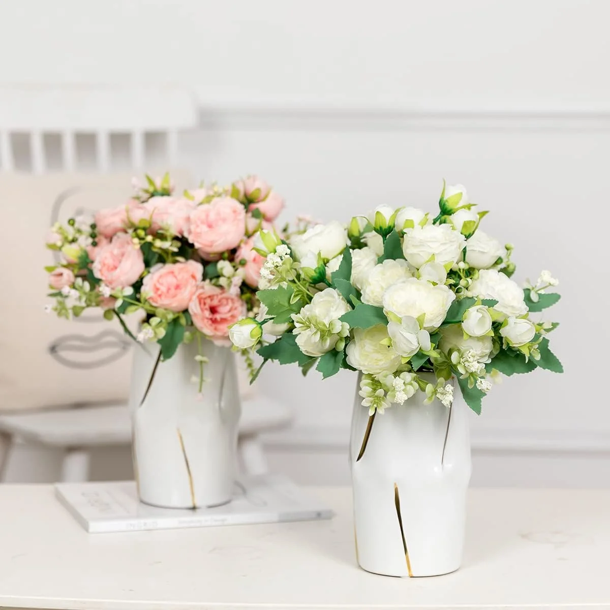 فلاوررویال 4 دسته گل صد تومانی، گل های مصنوعی، گل های سفید، گل صد تومانی ابریشمی، دسته گل برای مهمانی عروسی، تزیینات میز، گل آرایی، خانه، دکور آشپزخانه