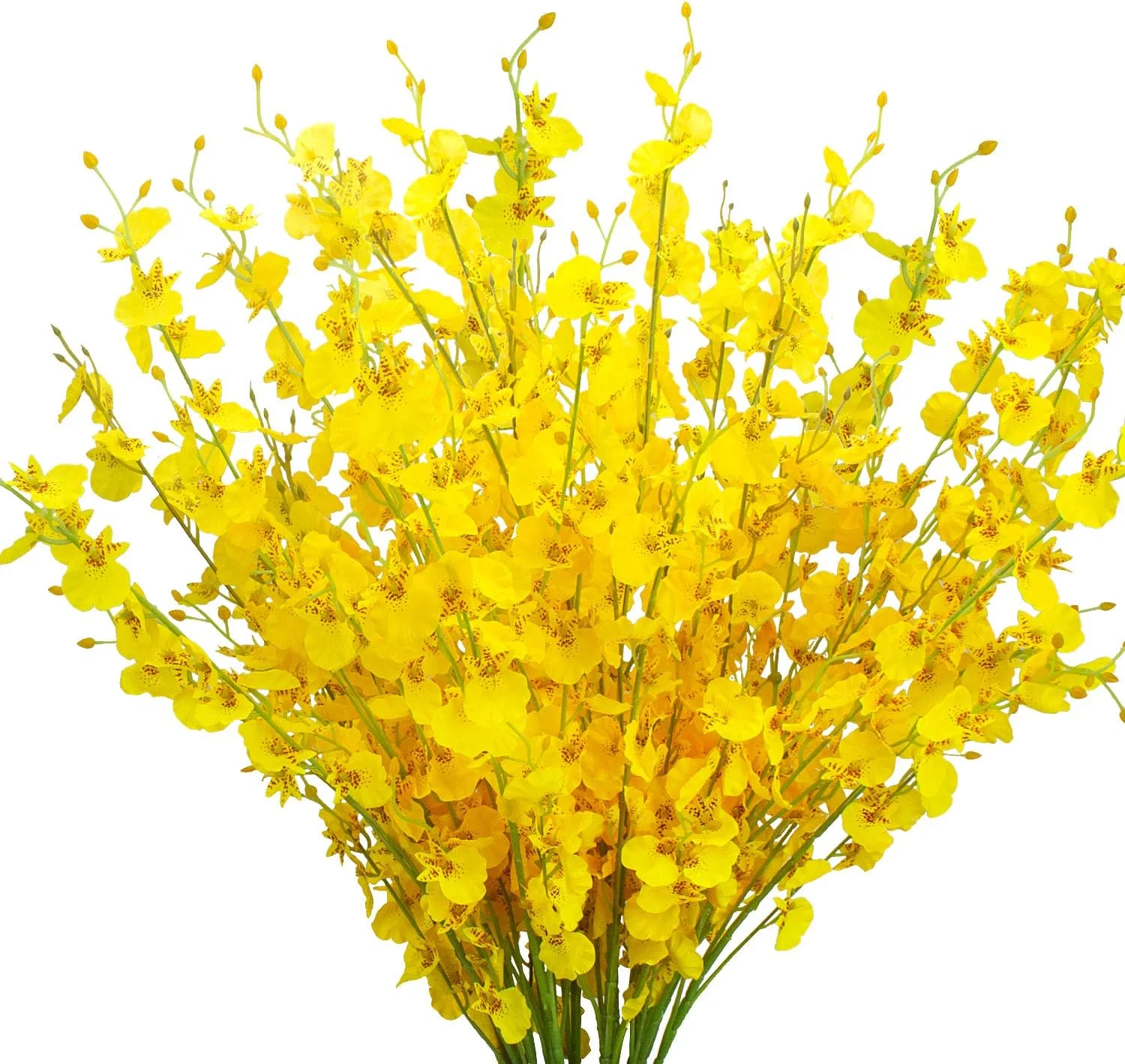 گل ارکیده مصنوعی گرونیا، گل های ابریشمی مصنوعی ارکیده رقصنده، 10 عدد (هر کدام 99 سانتی متر)، برای دکوراسیون داخلی، خارجی، عروسی، خانه، دفتر، مهمانی، هتل (زرد)
