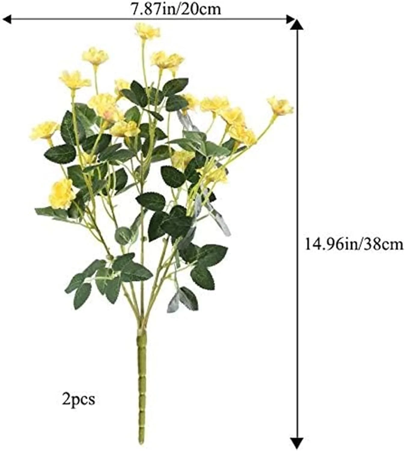 هالامودو 2 بوته گل رز ابریشمی زرد، گل مصنوعی، دسته گل رز مصنوعی، گل برای تزئین گلدان، گل برای خانه، محل مهمانی، تزیین میز، پس زمینه (زرد)